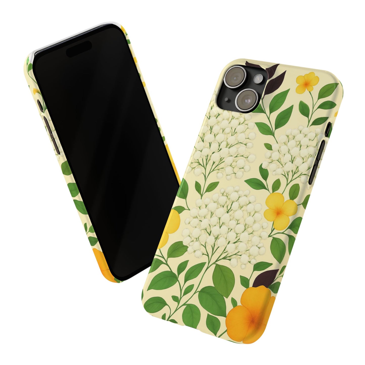 Delicate Floral Print Phone Case, Autumn Botanical Slim Phone Case, Aesthetic Flower Phone Cover Compatible with iPhone, Galaxy, Google