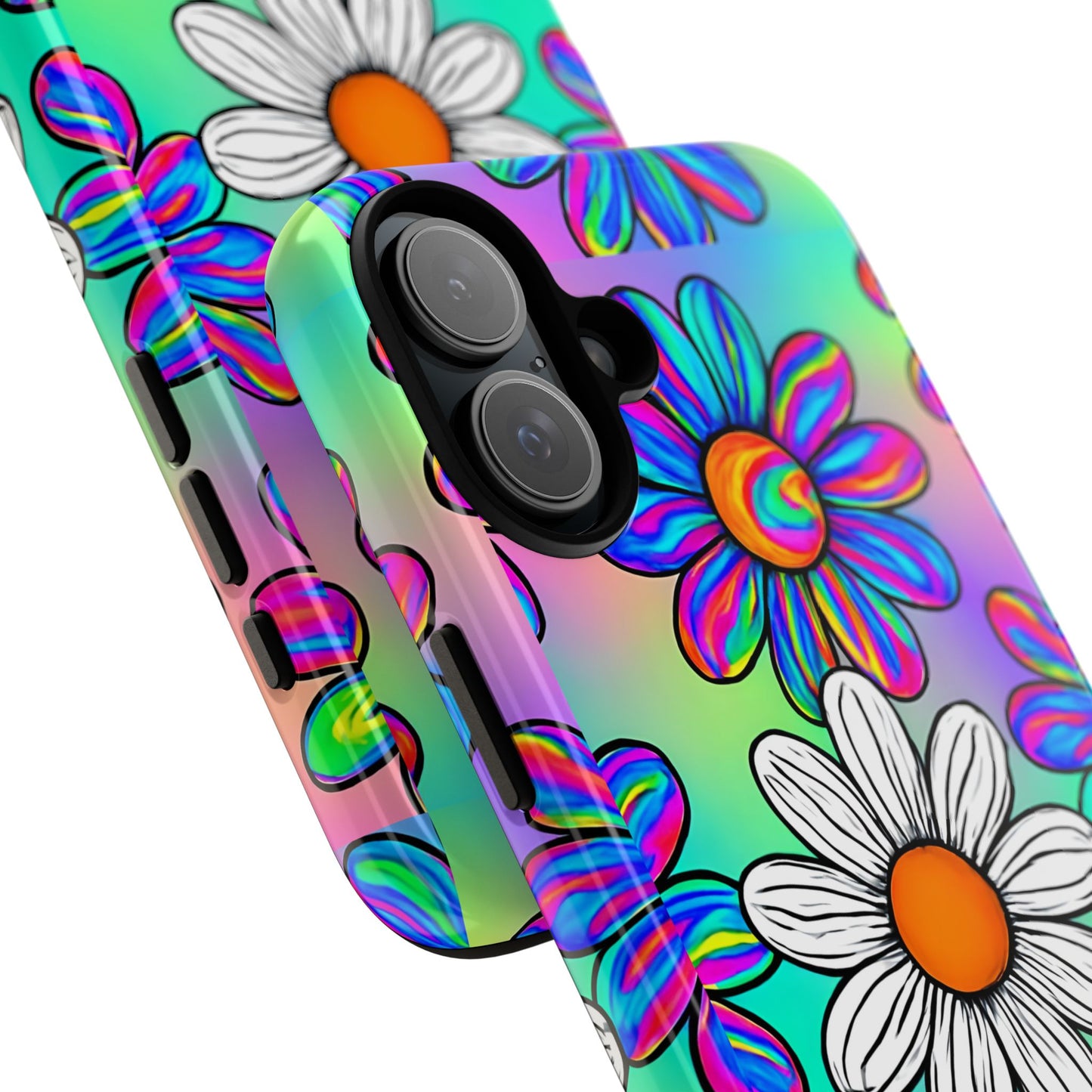 Trippy Daisy Tough Phone Case - Psychedelic Floral Design, Colorful Retro Aesthetic, Compatible with iPhone, Galaxy, and Google Phones
