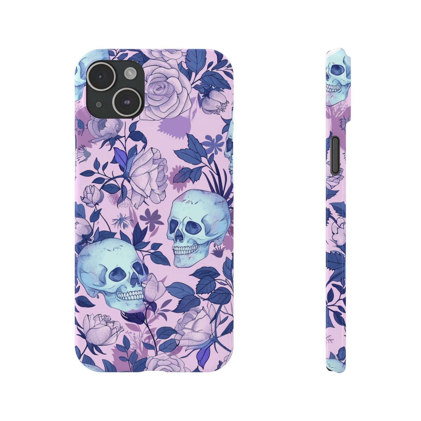 Floral Skull Slim Phone Case - Aesthetic, Trendy, Gift for Goth Lovers, Unique Phone Accessories, Floral Print, Halloween Decor