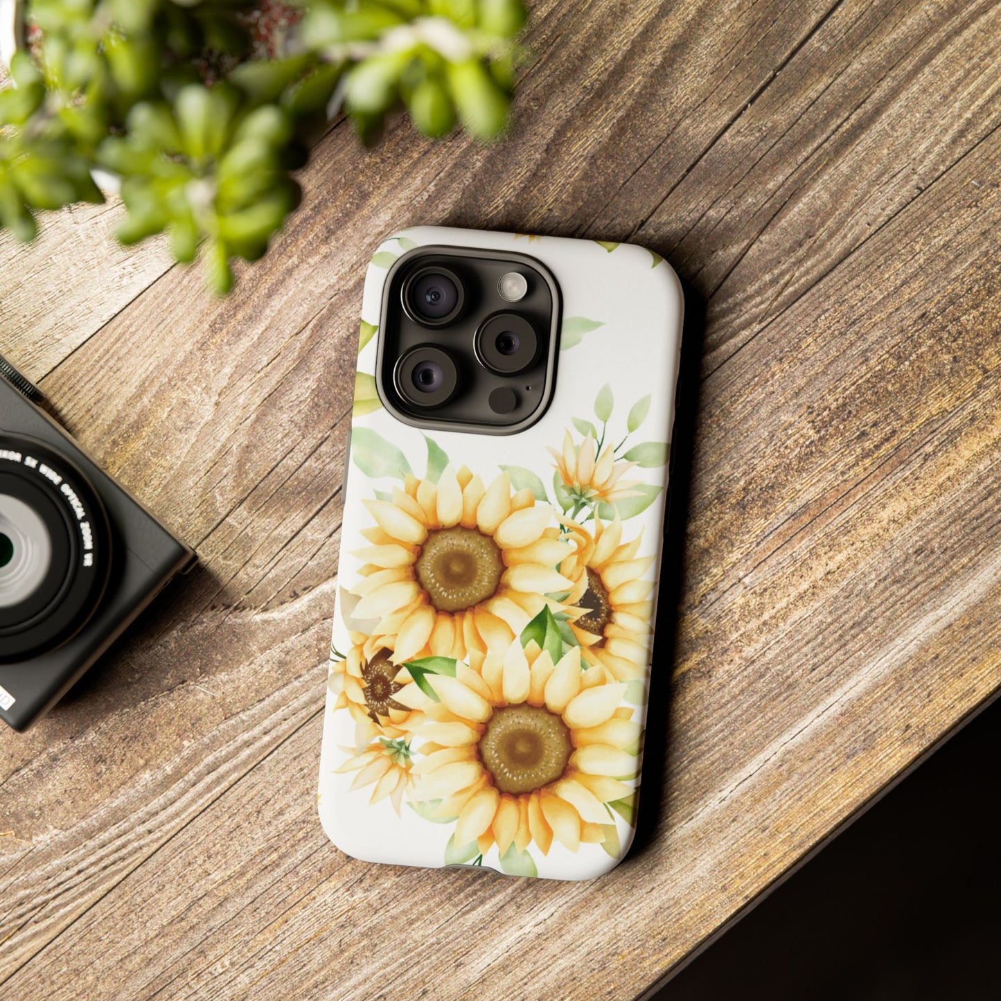 Sunflower Floral Tough Phone Case - Watercolor Botanical Art, Bright Nature Aesthetic, Compatible with iPhone, Galaxy, and Google Phones