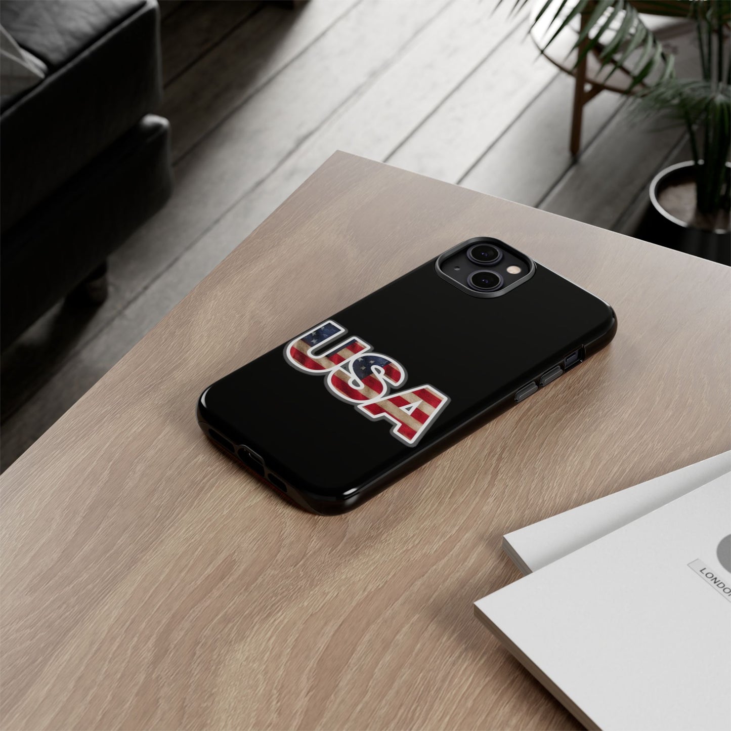 USA Tough Phone Case, Patriotic USA Flag Lettering Cover, compatible with iPhone 17, 16, 15, 14, 13, Galaxy, Google