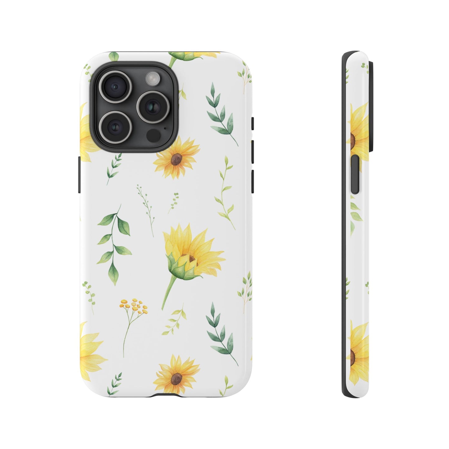 Sunflower Floral Tough Phone Case - Watercolor Botanical Print, Bright Nature Aesthetic, Compatible with iPhone, Galaxy, and Google Phones