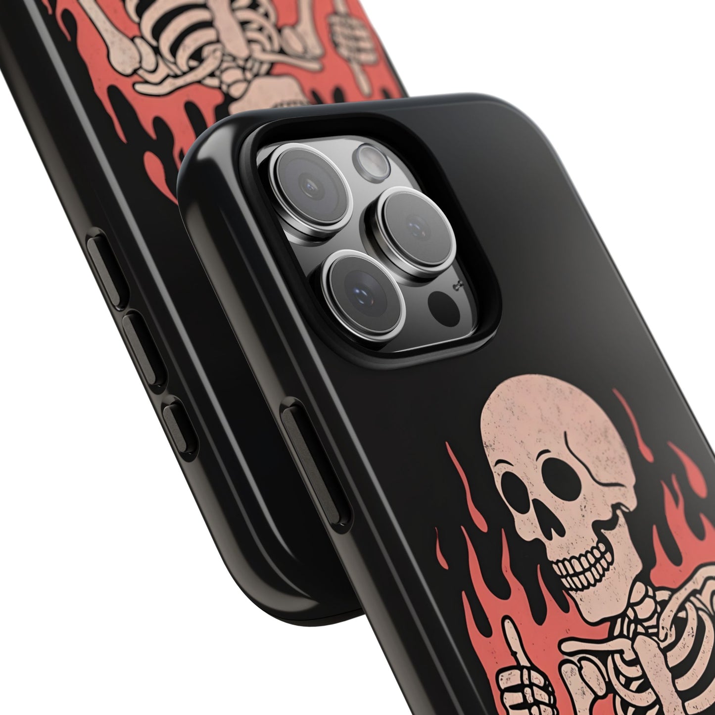 Flaming Skeleton Tough Phone Case, Creepy Cute Halloween Aesthetic, Gothic Spooky Style, Compatible with iPhone, Galaxy, and Google Phones