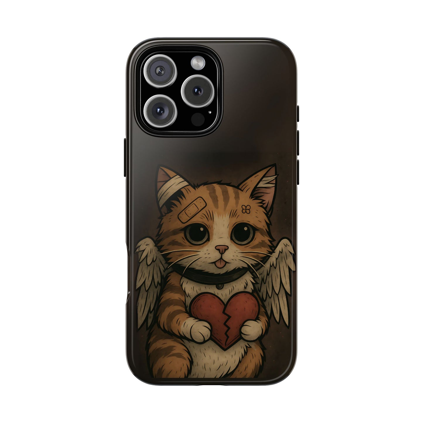 Emo Angel Cat Phone Case - Broken Heart Soft Grunge Aesthetic, Gothic Kitty Art Tough Phone Case, Compatible with iPhone, Galaxy, Google