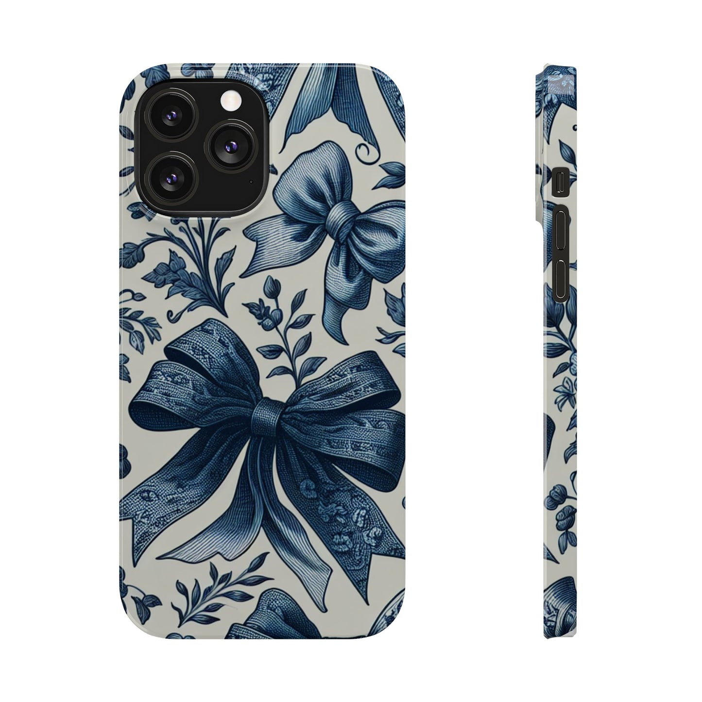 Elegant Floral Bow Slim Phone Case, Blue Flower Phone Cover, Gift for Her, Stylish Tech Accessory, Wedding Gift, Floral Design