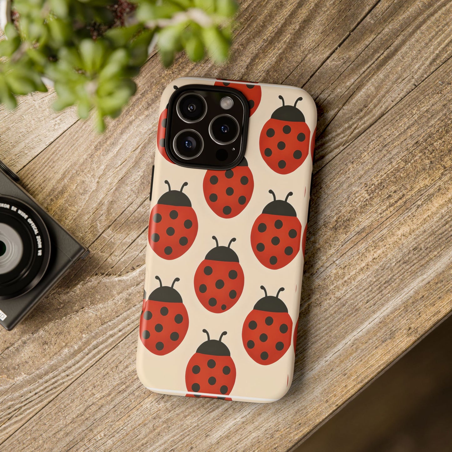 Cute Ladybug Tough Phone Case - Red and Black Insect Pattern, Nature-Inspired Design, Compatible with iPhone, Galaxy, and Google Phones