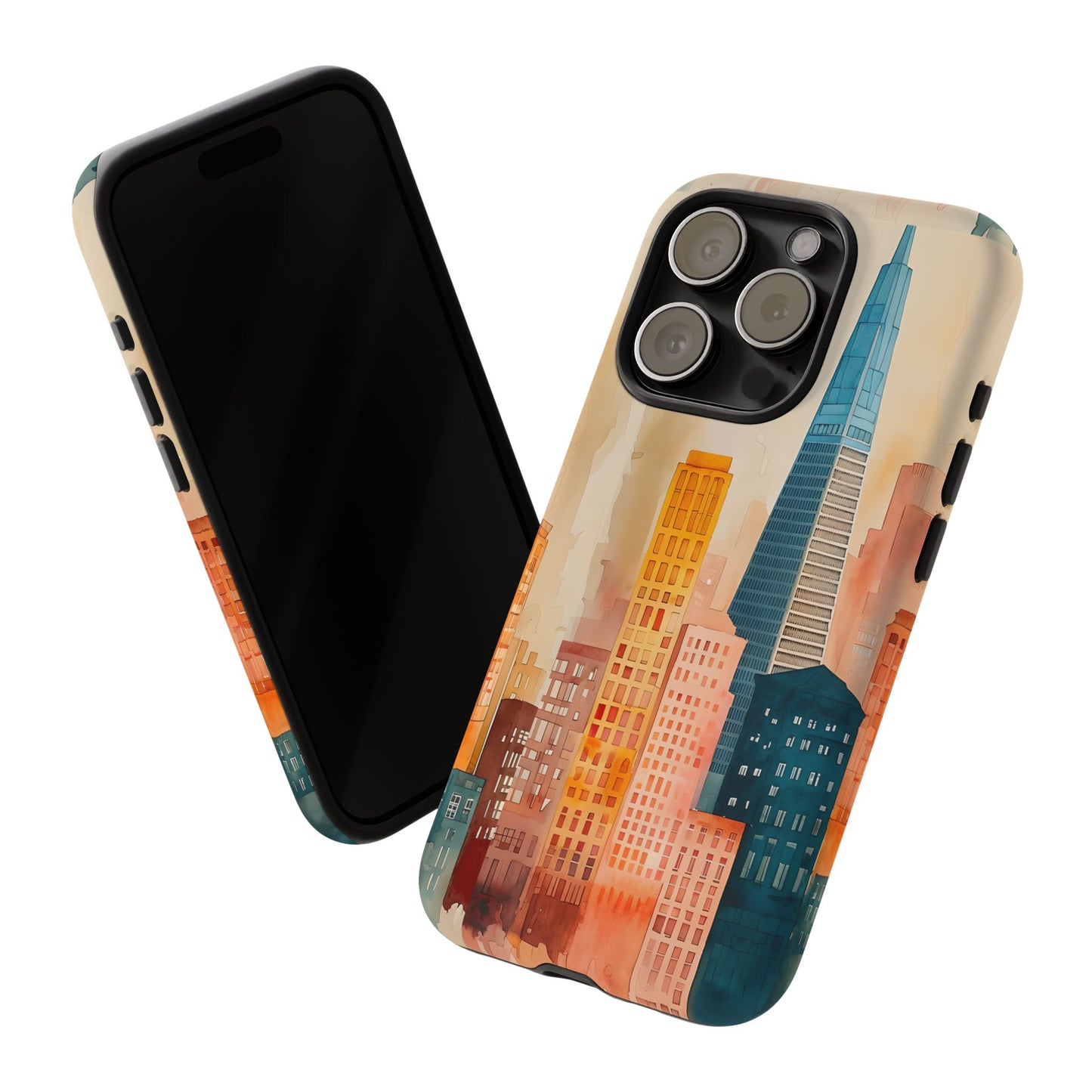 San Francisco Cityscape Tough Phone Case - Tropical Skyline Aesthetic, Sunset Beach Urban Art, Compatible with iPhone, Galaxy, and Google