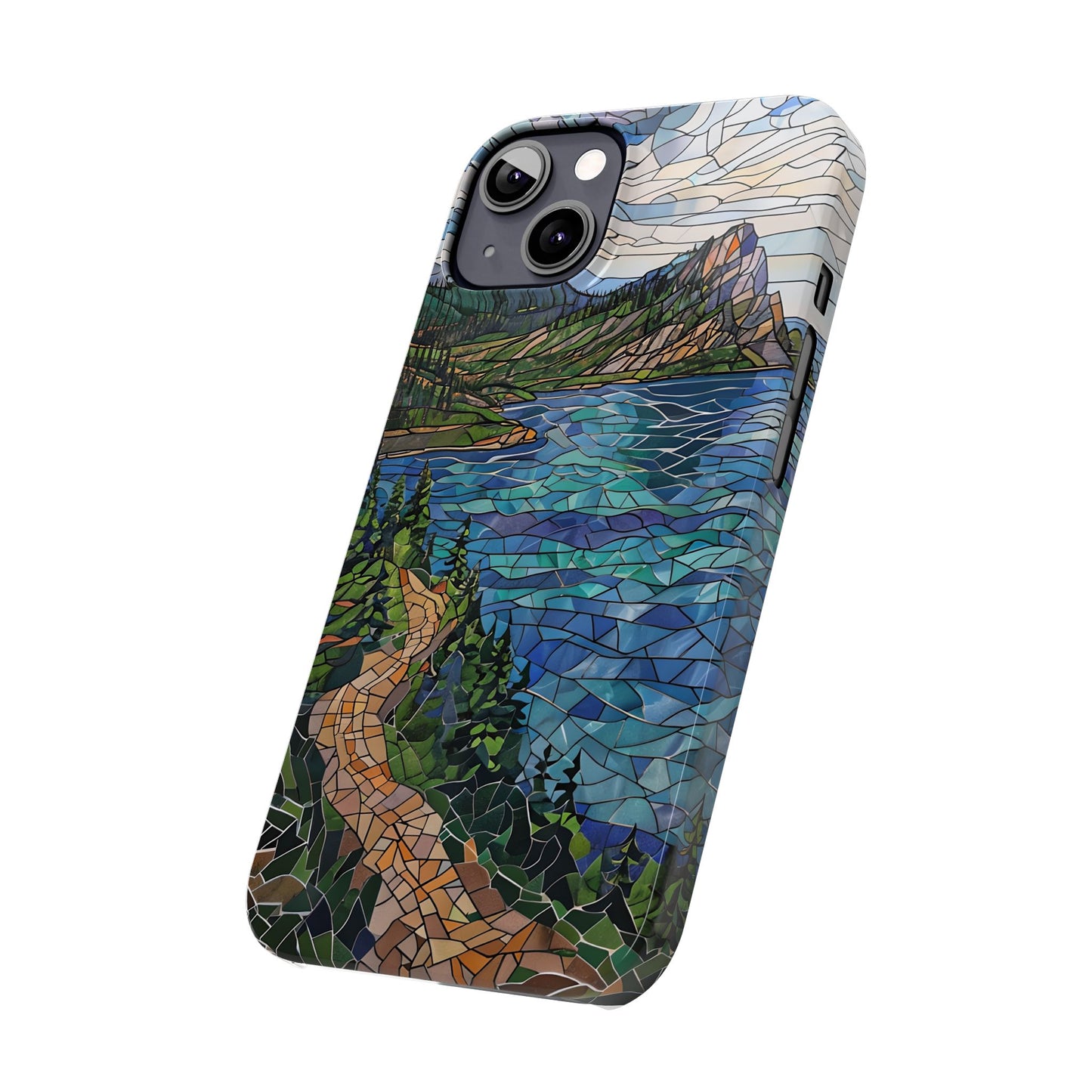 Isle Royale Mosaic Slim Phone Case, Remote Island Wilderness Art, Great Lakes Nature Aesthetic, Eco-Friendly Phone Accessory