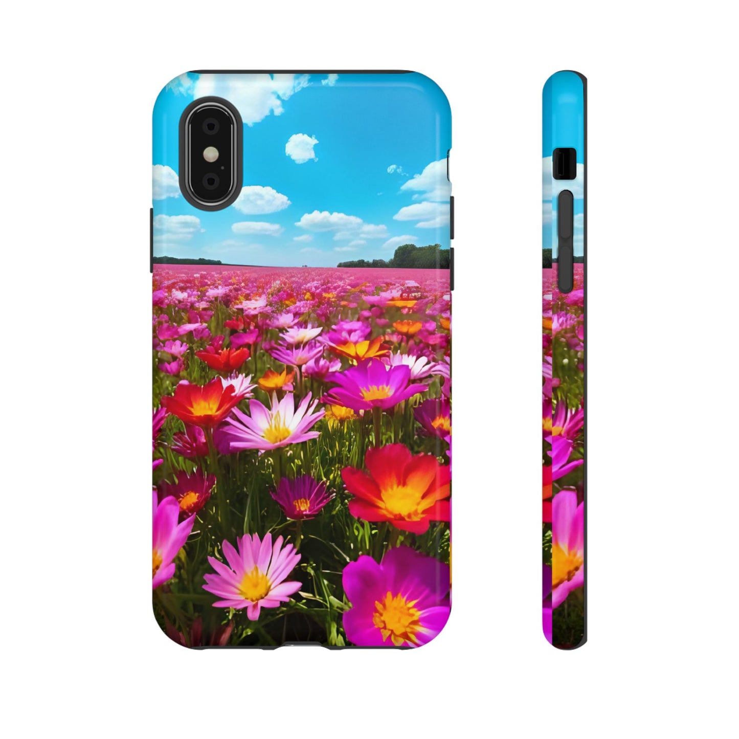 Flower Field Tough Phone Case - Wildflower Meadow Print, Colorful Nature Aesthetic, Compatible with iPhone, Galaxy, and Google Phones