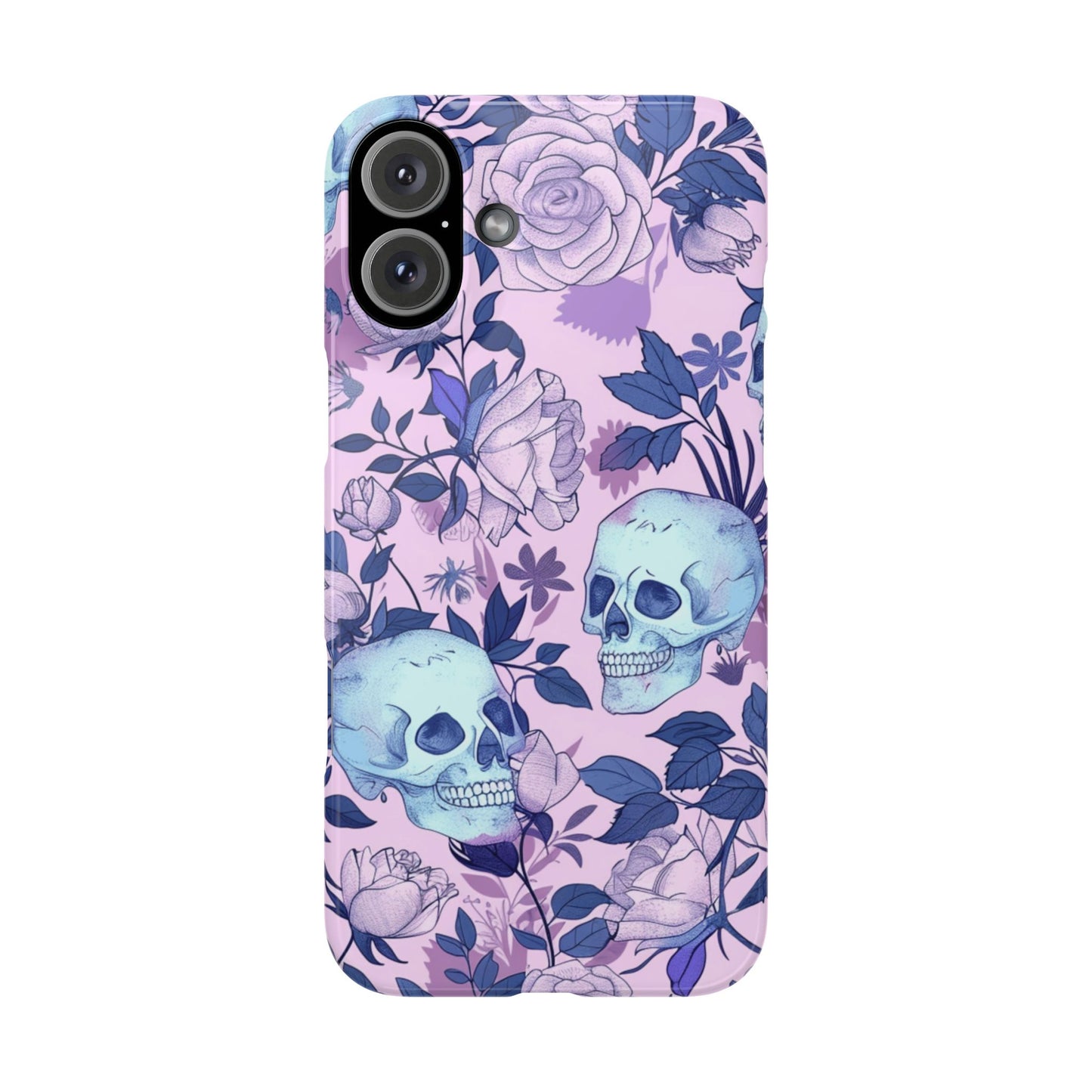 Floral Skull Slim Phone Case - Aesthetic, Trendy, Gift for Goth Lovers, Unique Phone Accessories, Floral Print, Halloween Decor