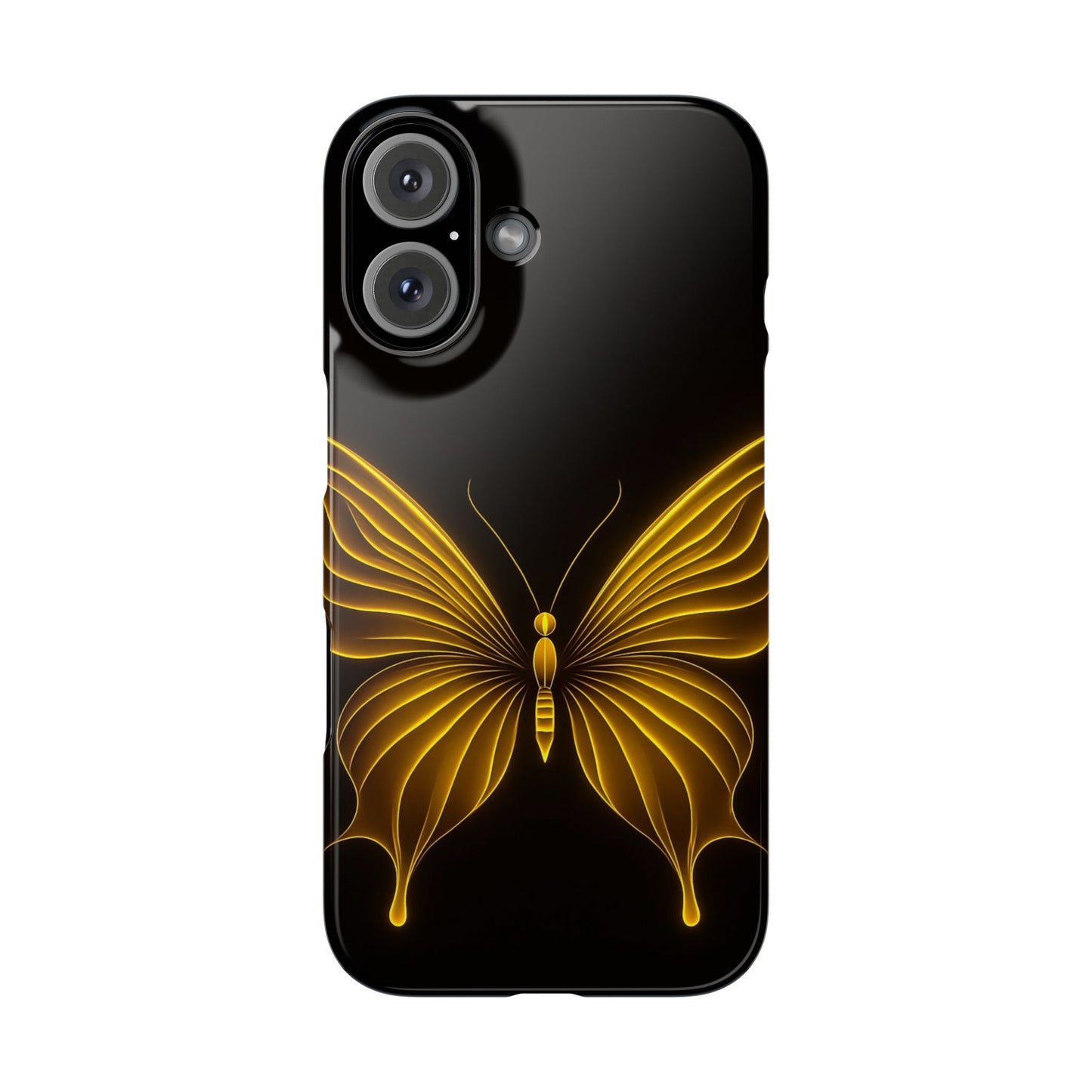 Golden Butterfly Phone Case, Elegant Insect Art, Black Aesthetic Slim Phone Case Compatible with iPhone, Galaxy, Google