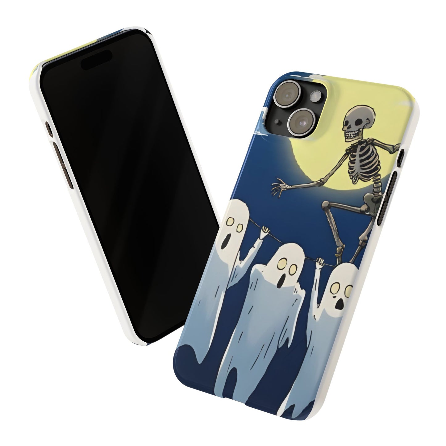 Jumping Skeleton Slim Phone Case - Halloween Aesthetic, Creepy Cute Ghost Cartoon Style, Compatible with iPhone, Galaxy, and Google Phones