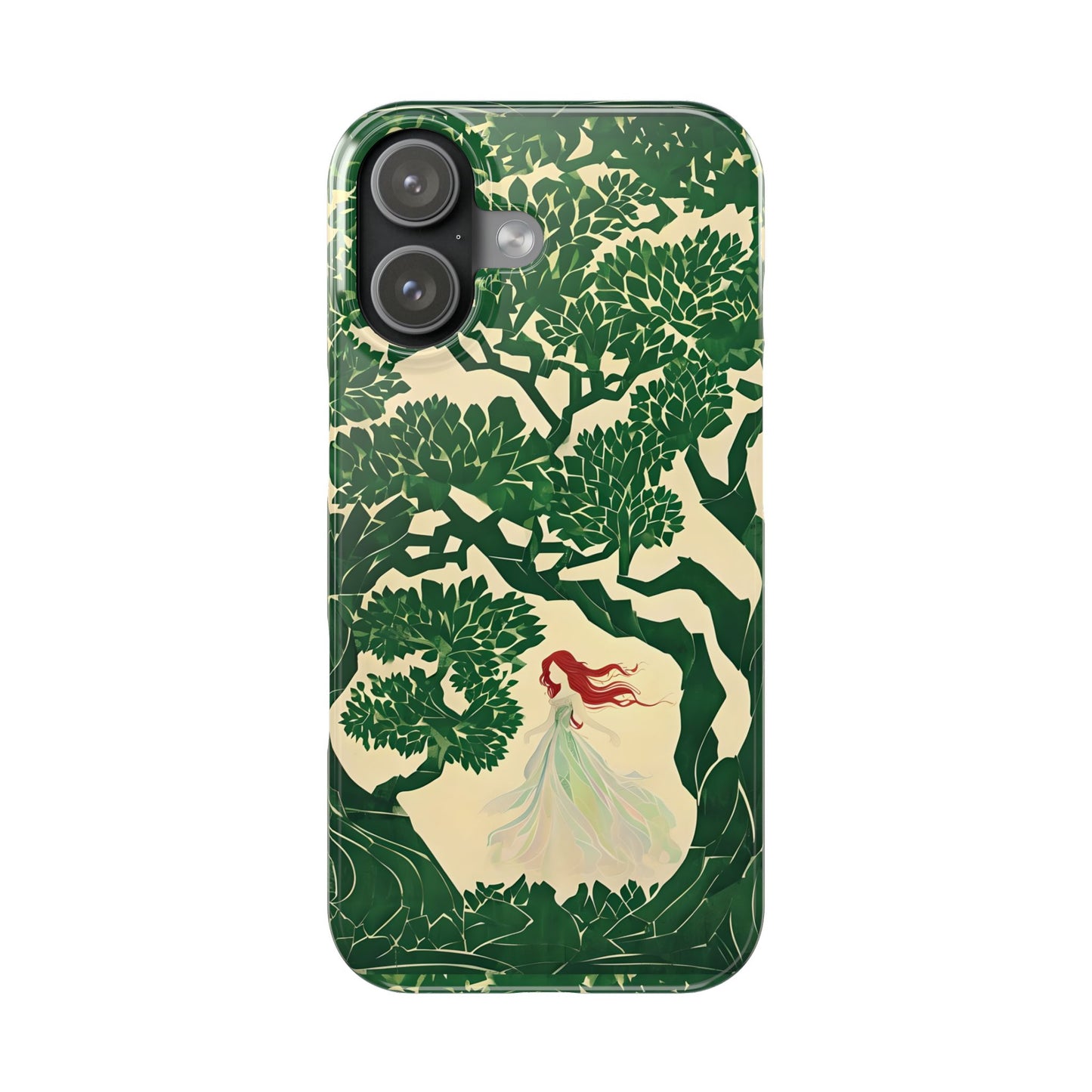 Ginger Fairy Slim Phone Case, Enchanted Forest Redhead Art, Irish Green Fantasy Cover Compatible with iPhone 17, 16, 15, 14, 13, 12, 11