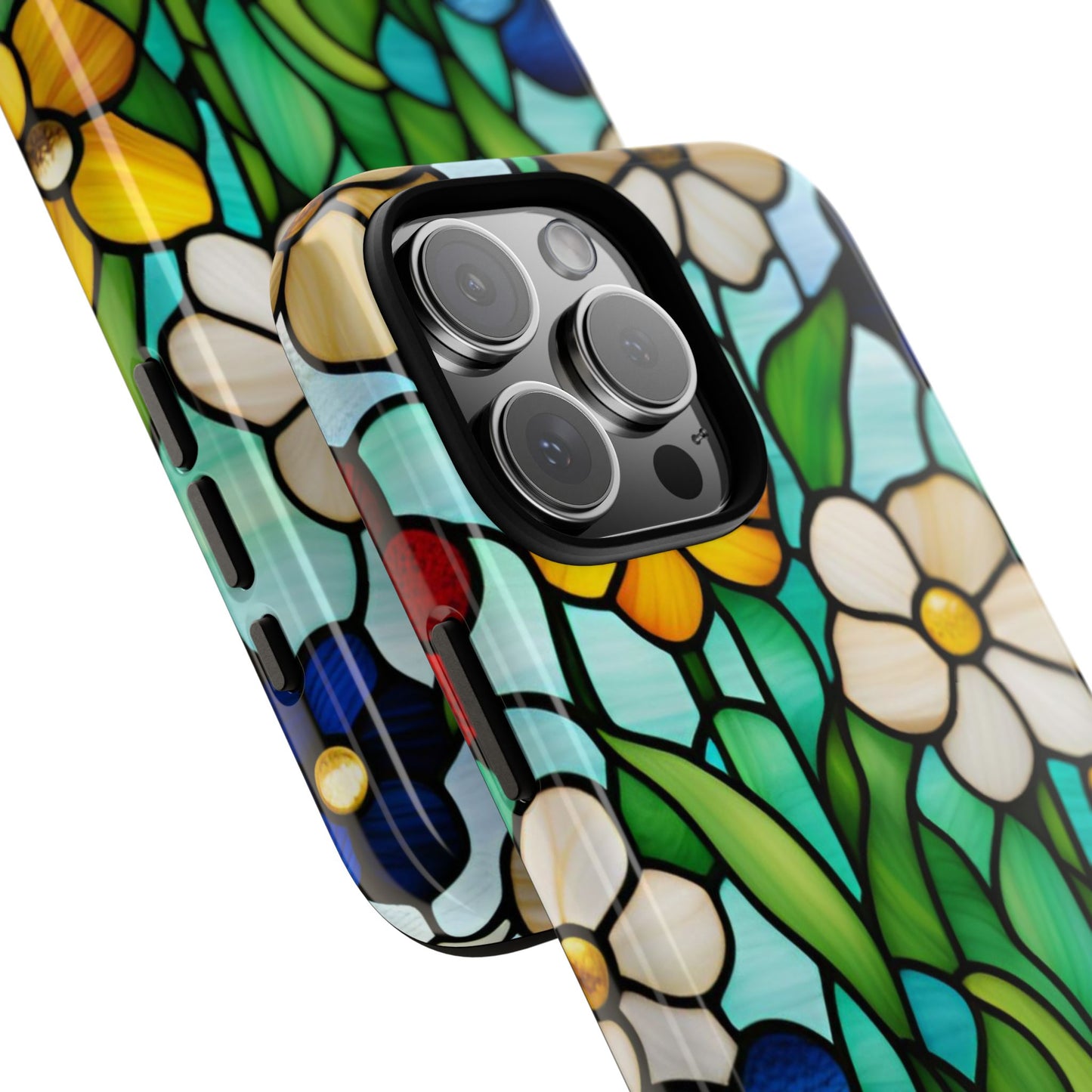 Stained Glass Floral Tough Phone Case Vibrant Protective Cover compatible with iPhone 16 Pro Max Plus 15 14 13 12 11 X Samsung, Google Pixel