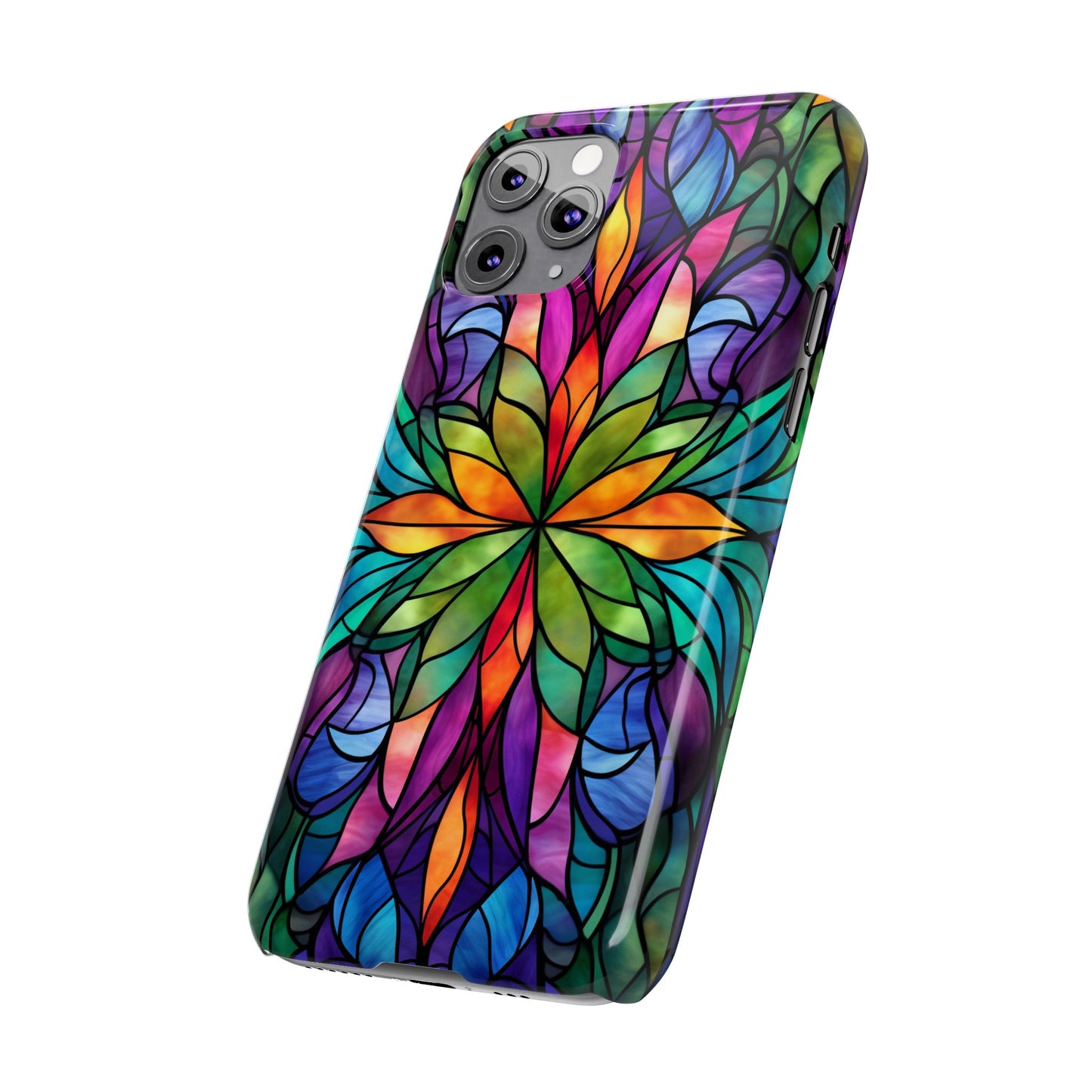 Vibrant Floral Slim Phone Cases, Colorful Cell Phone Cover, Stained Glass Design, Unique Gift for Her, Artistic Accessories, Phone Case