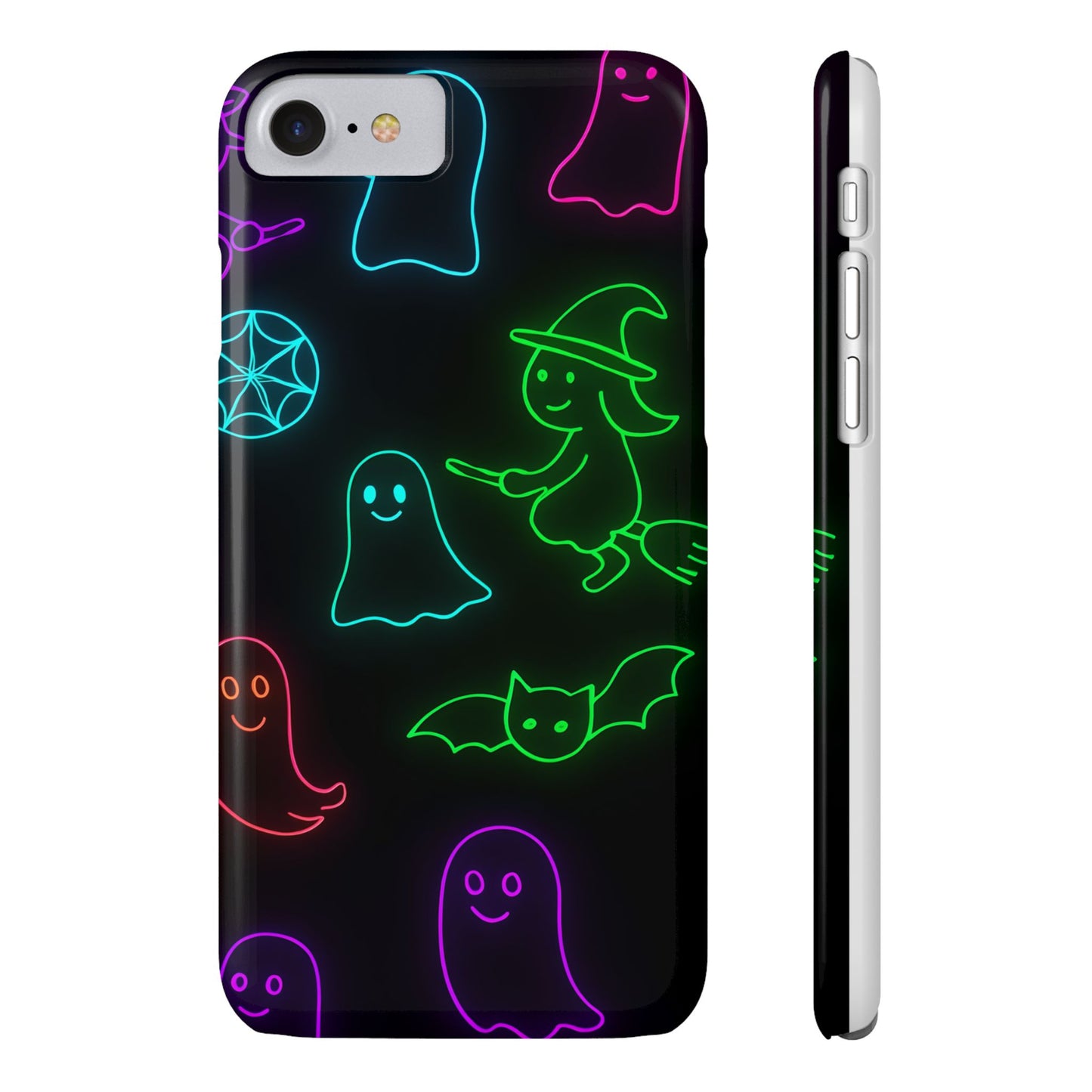 Neon Halloween Phone Case, Cute Ghost Witch Aesthetic Slim Phone Case, Compatible with iPhone, Galaxy, Google