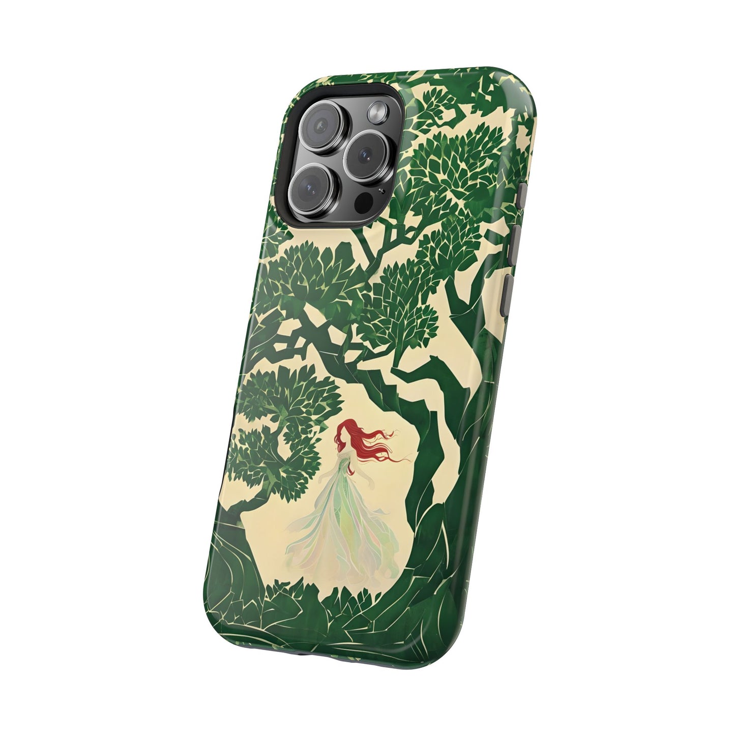 Ginger Fairy Magnetic Phone Case, Enchanted Forest Redhead Art, Irish Green Fantasy Compatible with iPhone 17, 16, 15, 14, 13