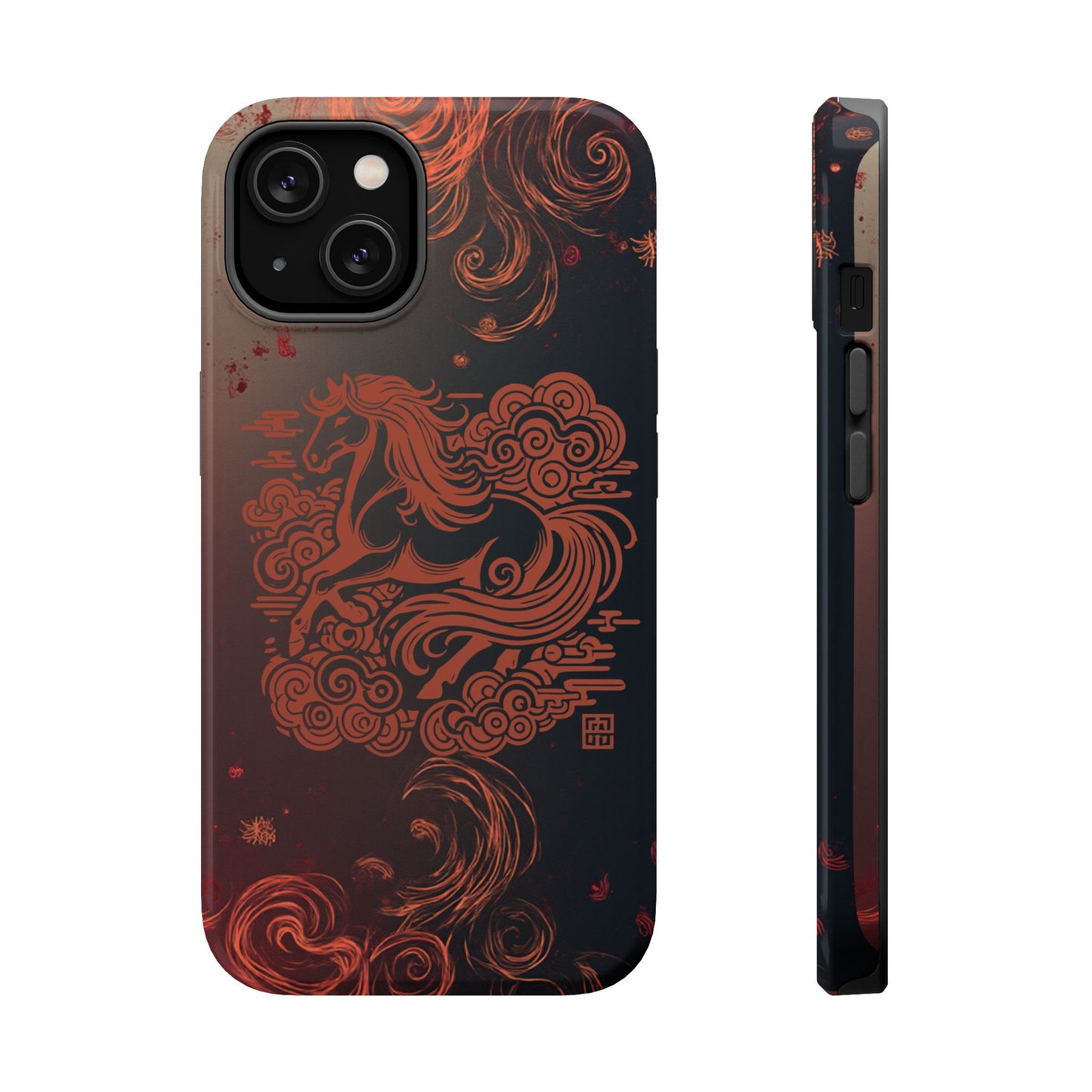 Year of the Horse Floral Art Magnetic Phone Case, Chinese Zodiac 2026 Design, compatible with iPhone 17 16 15 14 13