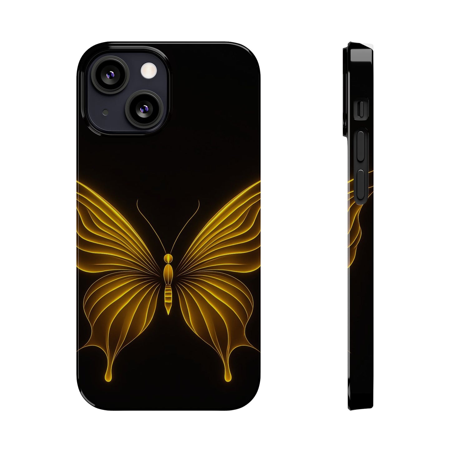 Golden Butterfly Phone Case, Elegant Insect Art, Black Aesthetic Slim Phone Case Compatible with iPhone, Galaxy, Google