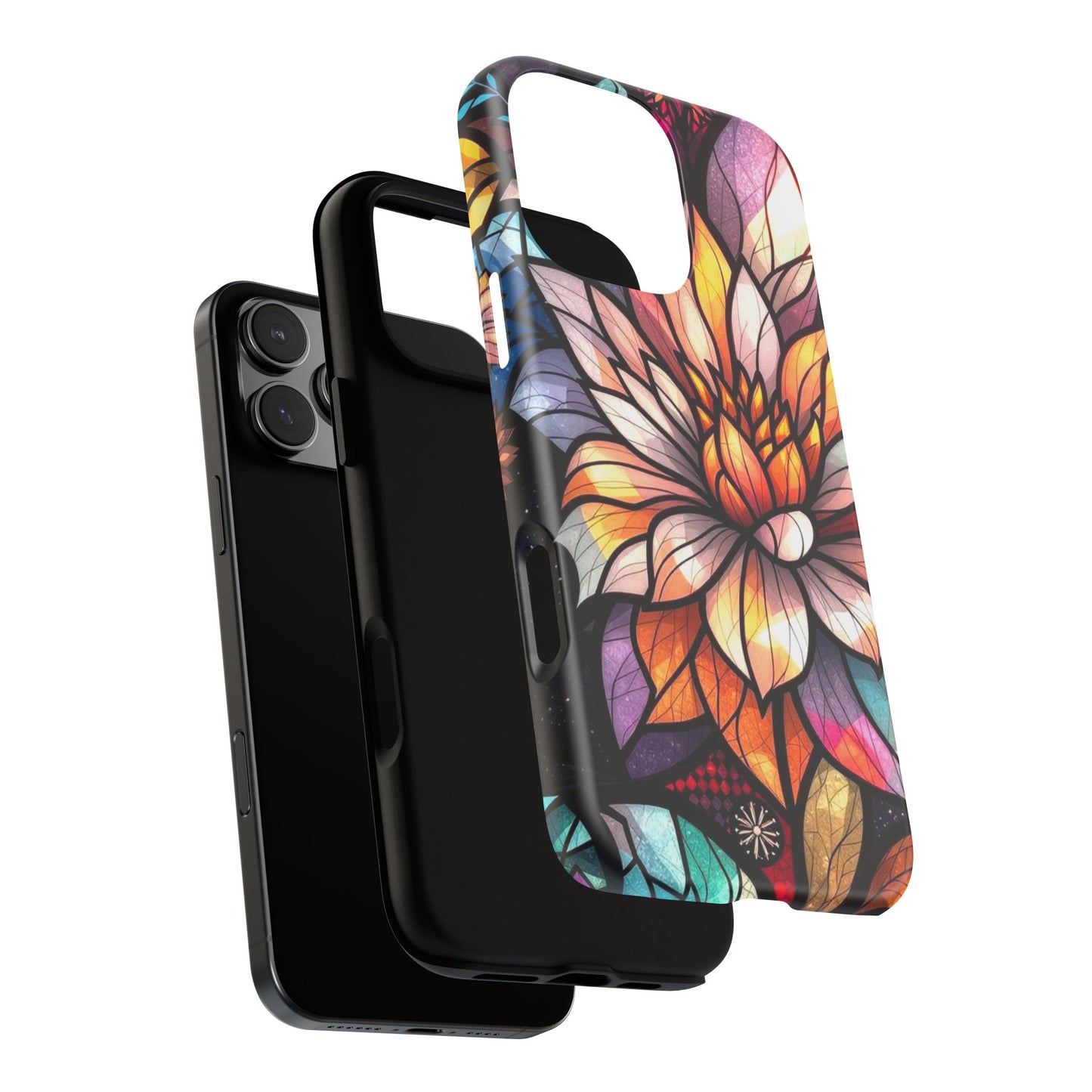 Colorful Stained Glass Flower Case Stylish and Protective, Compatible with iPhone 16 15 14 13 12 11 8 Pro Max Plus, Pixel and Samsung Phones