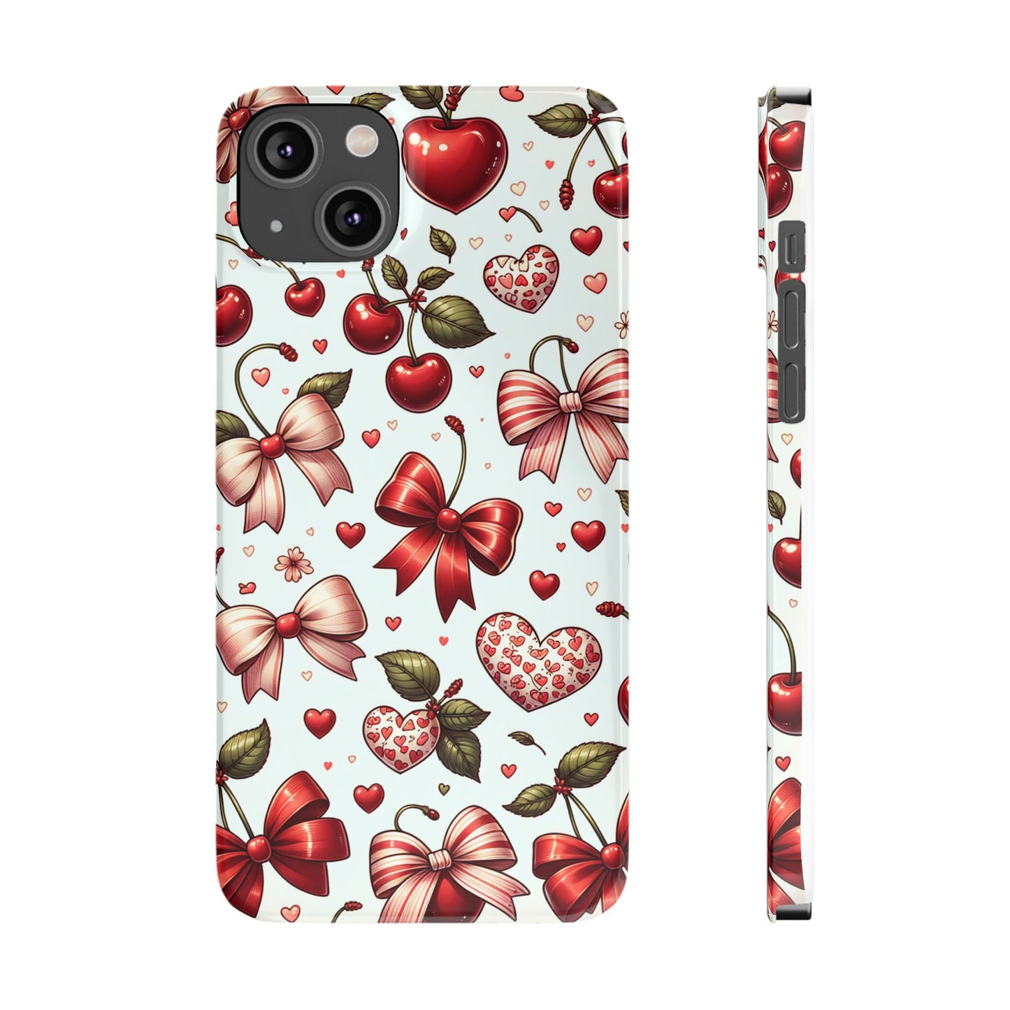 Cute Floral Phone Cases, Cherry Heart Phone Accessories, Valentine Gift, Girly Slim Phone Case, Trendy Mobile Cover