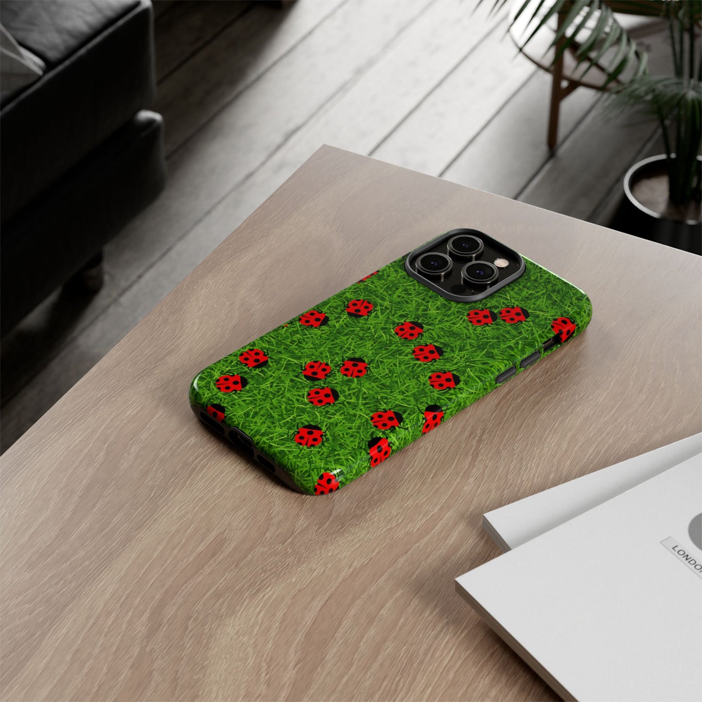 Ladybug Tough Phone Case - Cute Insect Aesthetic, Nature Pattern Art Design, Compatible with iPhone, Galaxy, and Google Phones