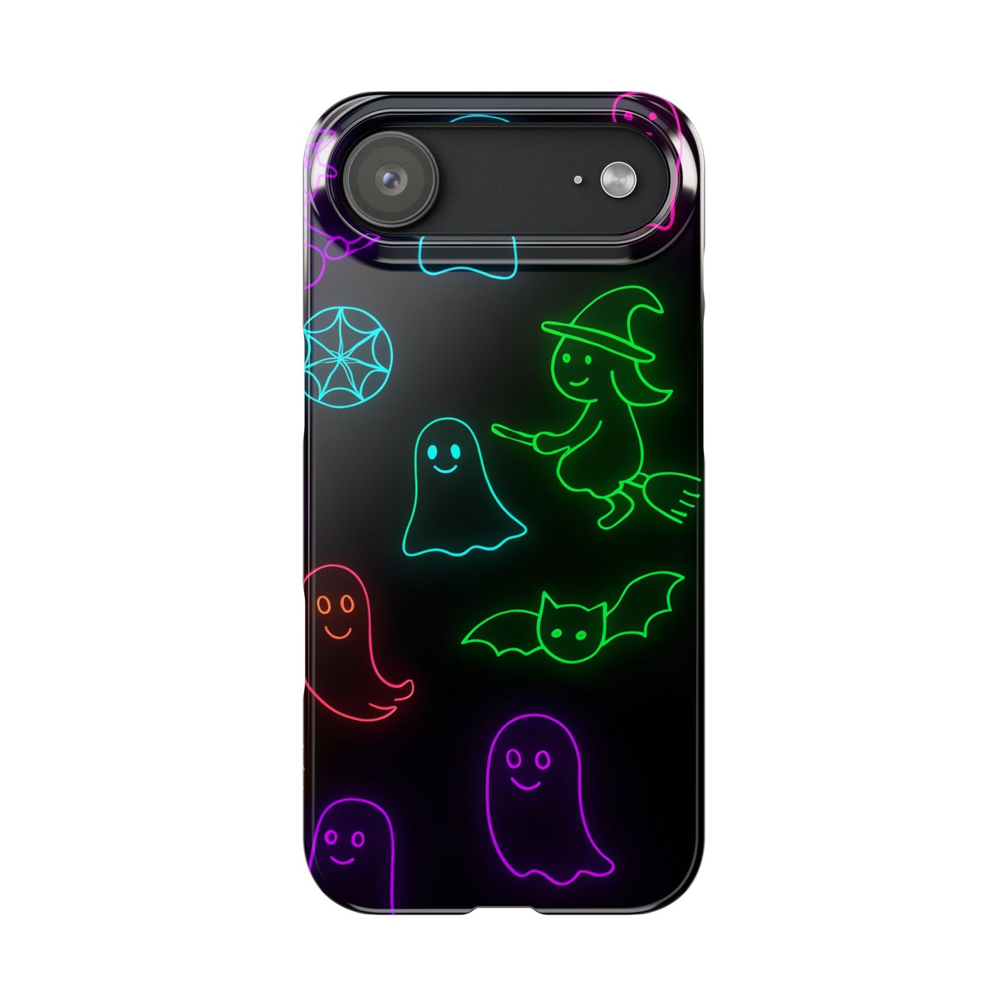 Neon Halloween Phone Case, Cute Ghost Witch Aesthetic Slim Phone Case, Compatible with iPhone, Galaxy, Google