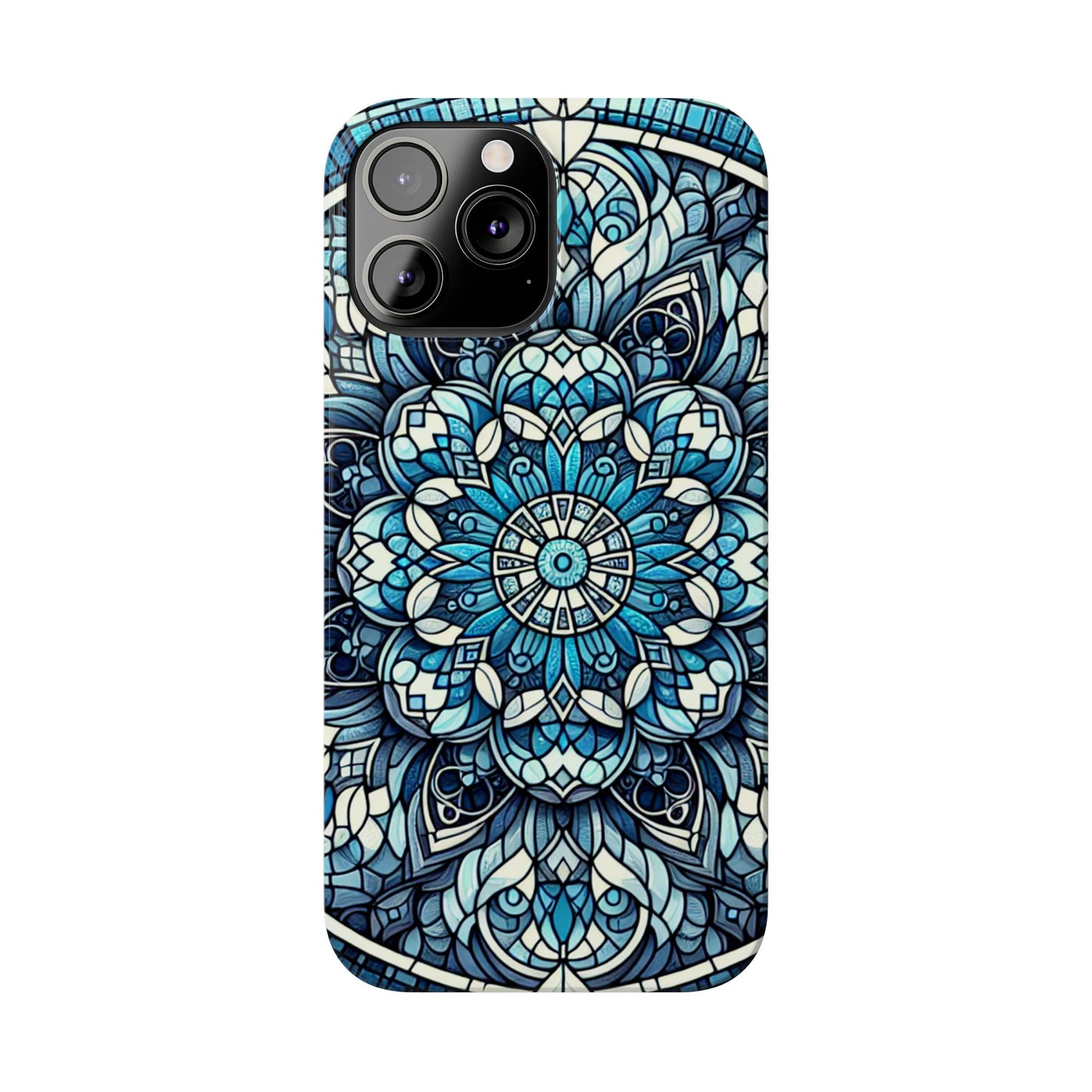 Decorative Slim Phone Case - Blue Mandala Design, Gift for Her, Phone Accessories, Boho Style, Unique Cell Phone Cover, Trendy Tech