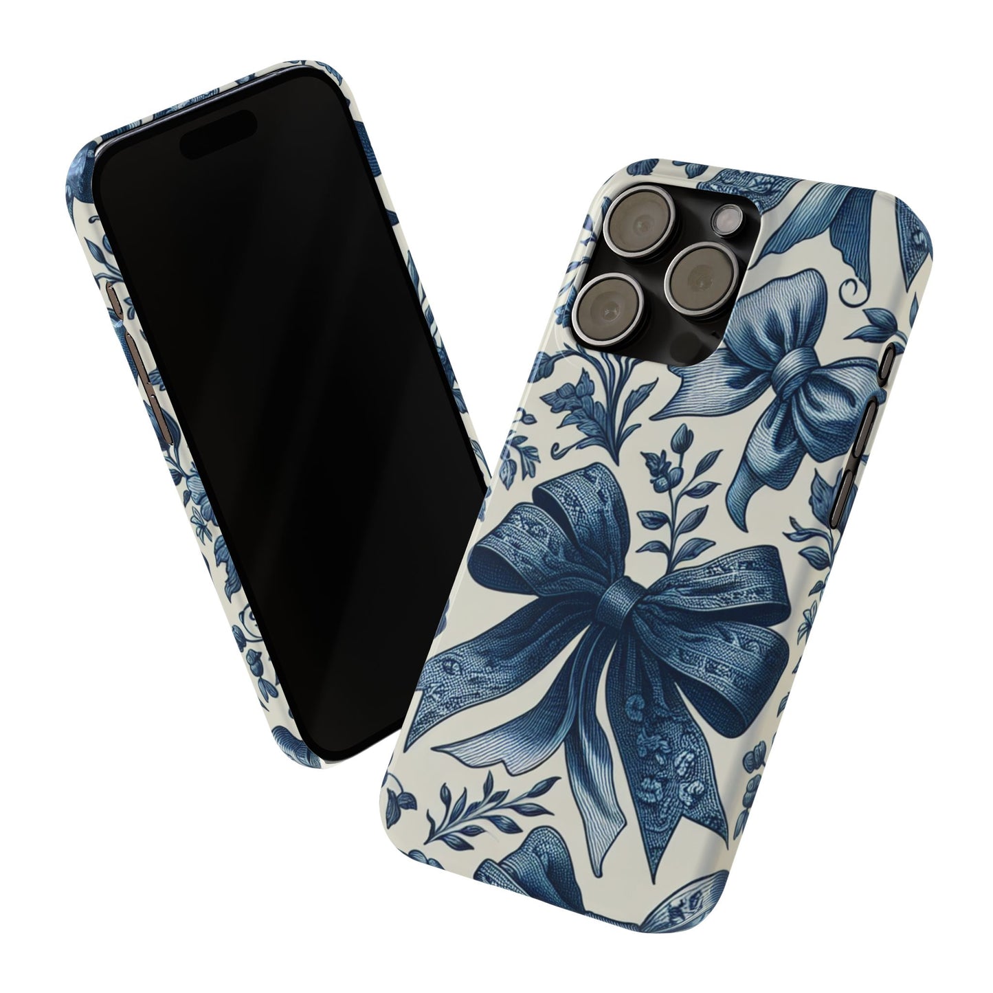 Elegant Floral Bow Slim Phone Case, Blue Flower Phone Cover, Gift for Her, Stylish Tech Accessory, Wedding Gift, Floral Design