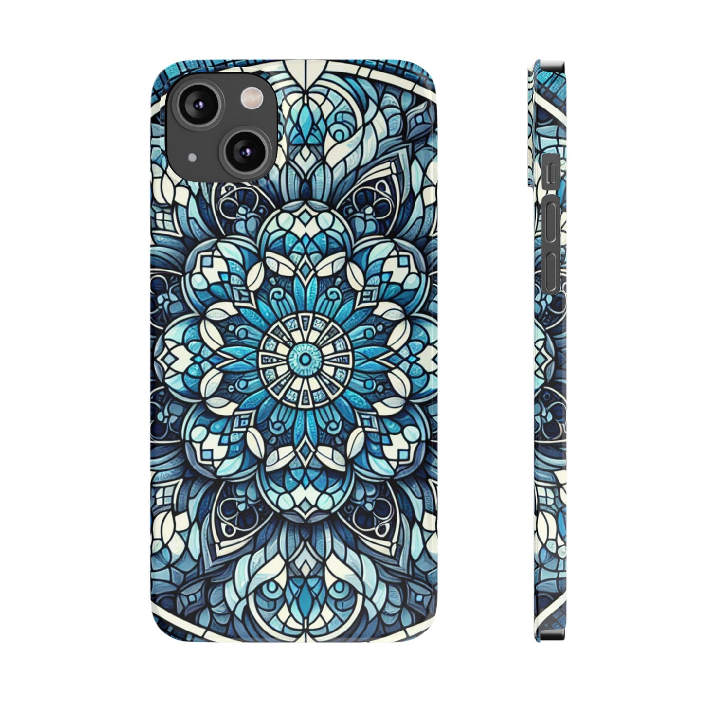 Decorative Slim Phone Case - Blue Mandala Design, Gift for Her, Phone Accessories, Boho Style, Unique Cell Phone Cover, Trendy Tech