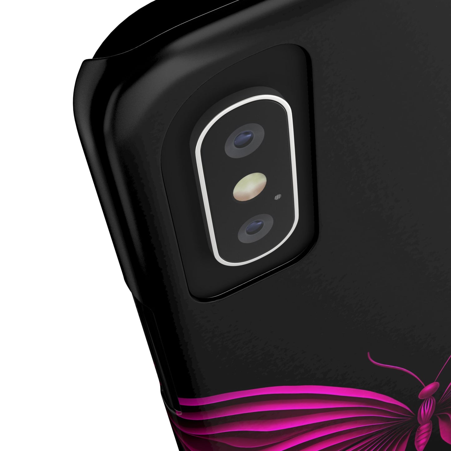 Pink Butterfly Phone Case, Elegant Insect Art, Black Aesthetic Slim Phone Case Compatible with iPhone, Galaxy, Google