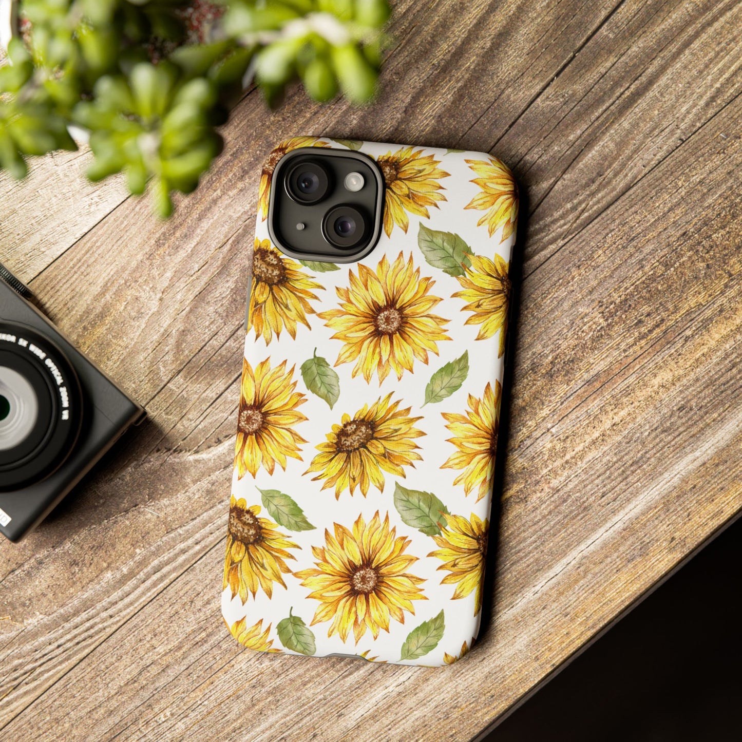 Sunflower Floral Tough Phone Case - Watercolor Botanical Print, Bright Nature Aesthetic, Compatible with iPhone, Galaxy, and Google Phones