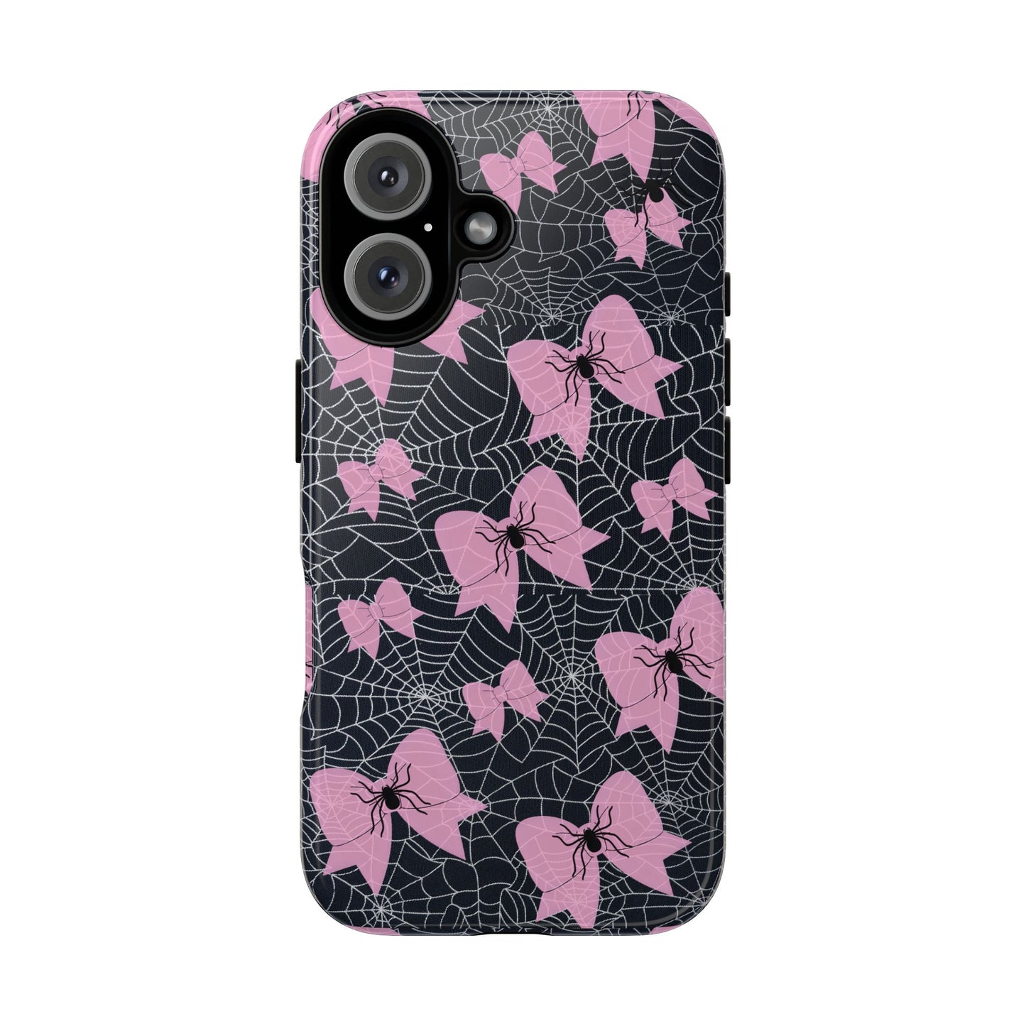 Pink Spider Bow Phone Case, Goth Coquette Spiderweb Phone Cover Creepy Cute Halloween Aesthetic Case Spooky Glam Girl Accessory for Alt Fans