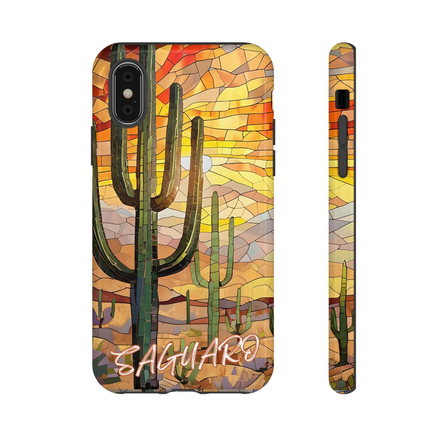 Saguaro Mosaic Tough Phone Case - Vibrant Desert Cactus Art, Southwest Nature Aesthetic, Compatible with iPhone, Galaxy, and Google Phones