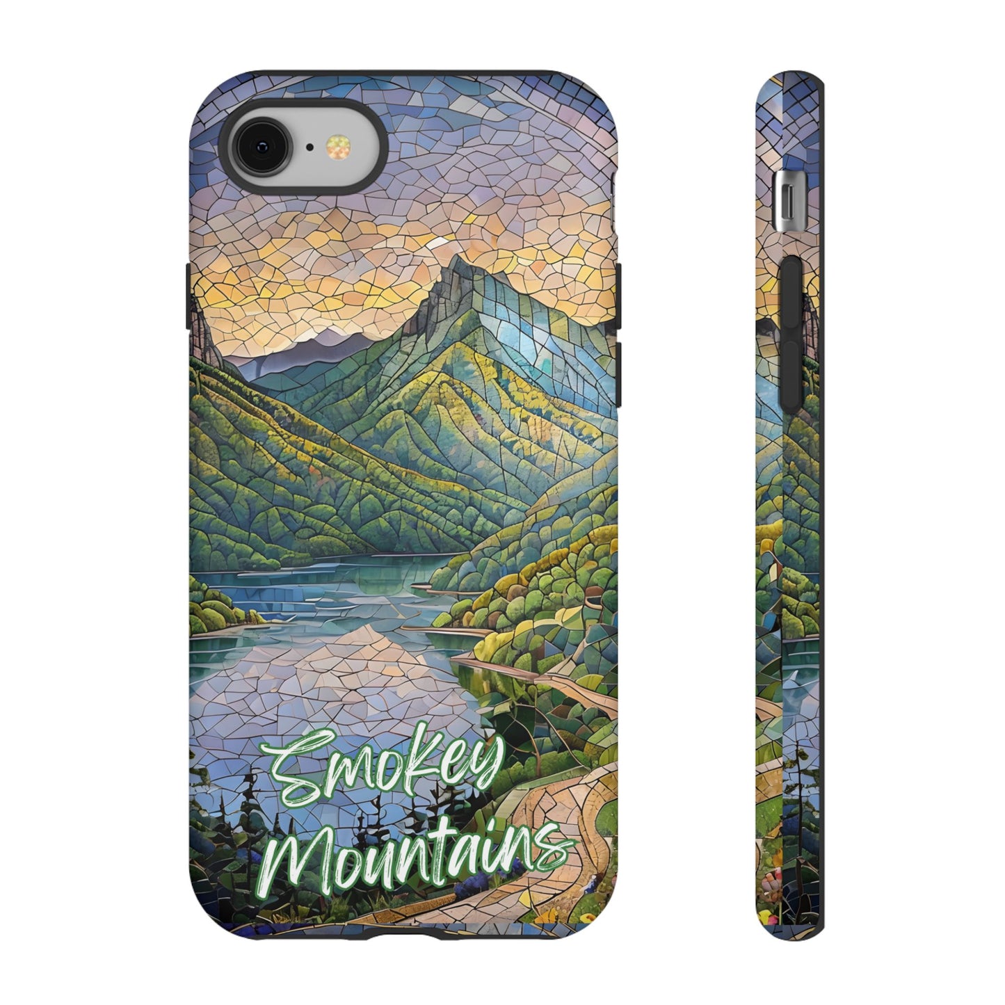 Great Smoky Mountains Mosaic Tough Phone Case Misty Mountain Forest Art, Nature Aesthetic, Compatible with iPhone, Galaxy, and Google Phones