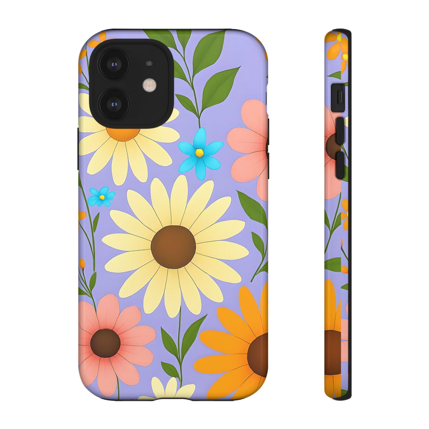 Minimal Daisy Flower Tough Phone Case - Retro Coquette Floral Print, Cute Soft Aesthetic, Compatible with iPhone, Galaxy, and Google Phones