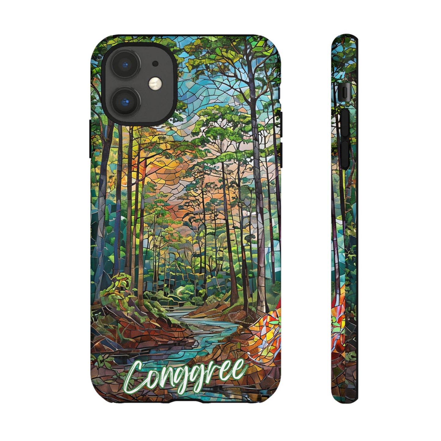 Congaree Mosaic Tough Phone Case - Lush Swamp Forest Art, Southeast Nature Aesthetic, Compatible with iPhone, Galaxy, and Google Phones