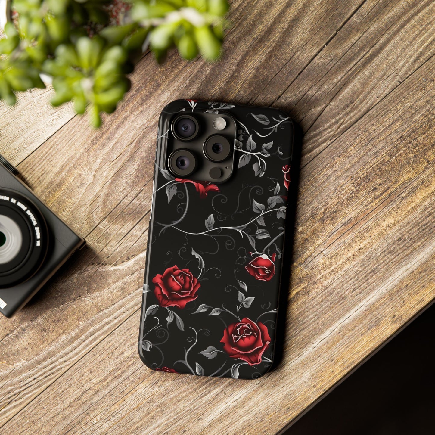 Elegant Floral Slim Phone Cases, Gothic Style Case, Rose Design Cover, Unique Gift for Her, Phone Accessories, Modern Chic