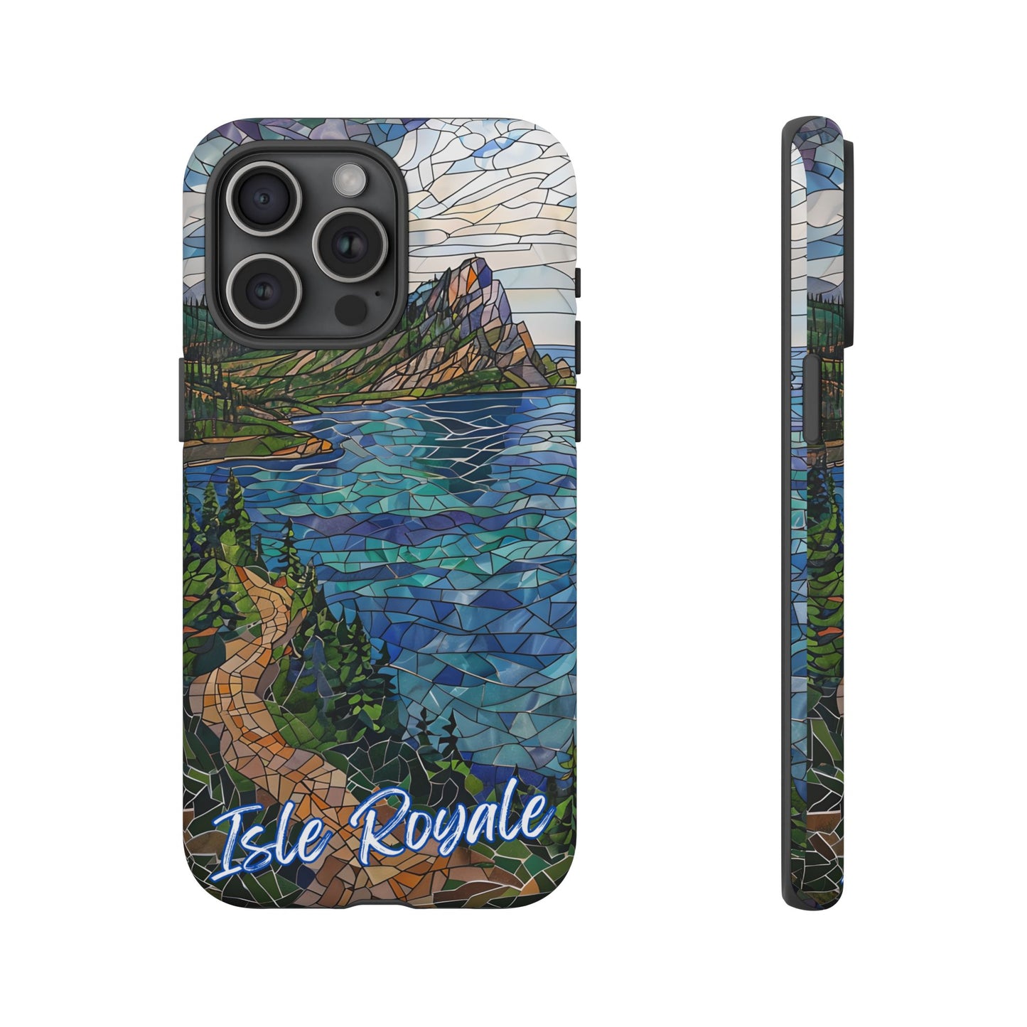 Isle Royale Mosaic Tough Phone Case, Remote Island Wilderness Art, Great Lakes Nature Aesthetic, Compatible with iPhone, Galaxy, and Pixels
