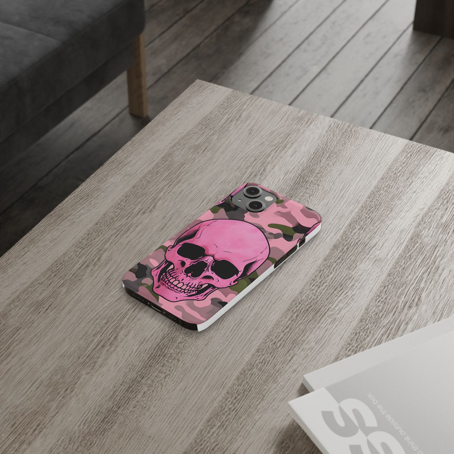 Pink Camo Skull Phone Case, Slim Case for iPhone, Edgy Phone Accessory, Unique Gift for Her, Trendy Tech Lover