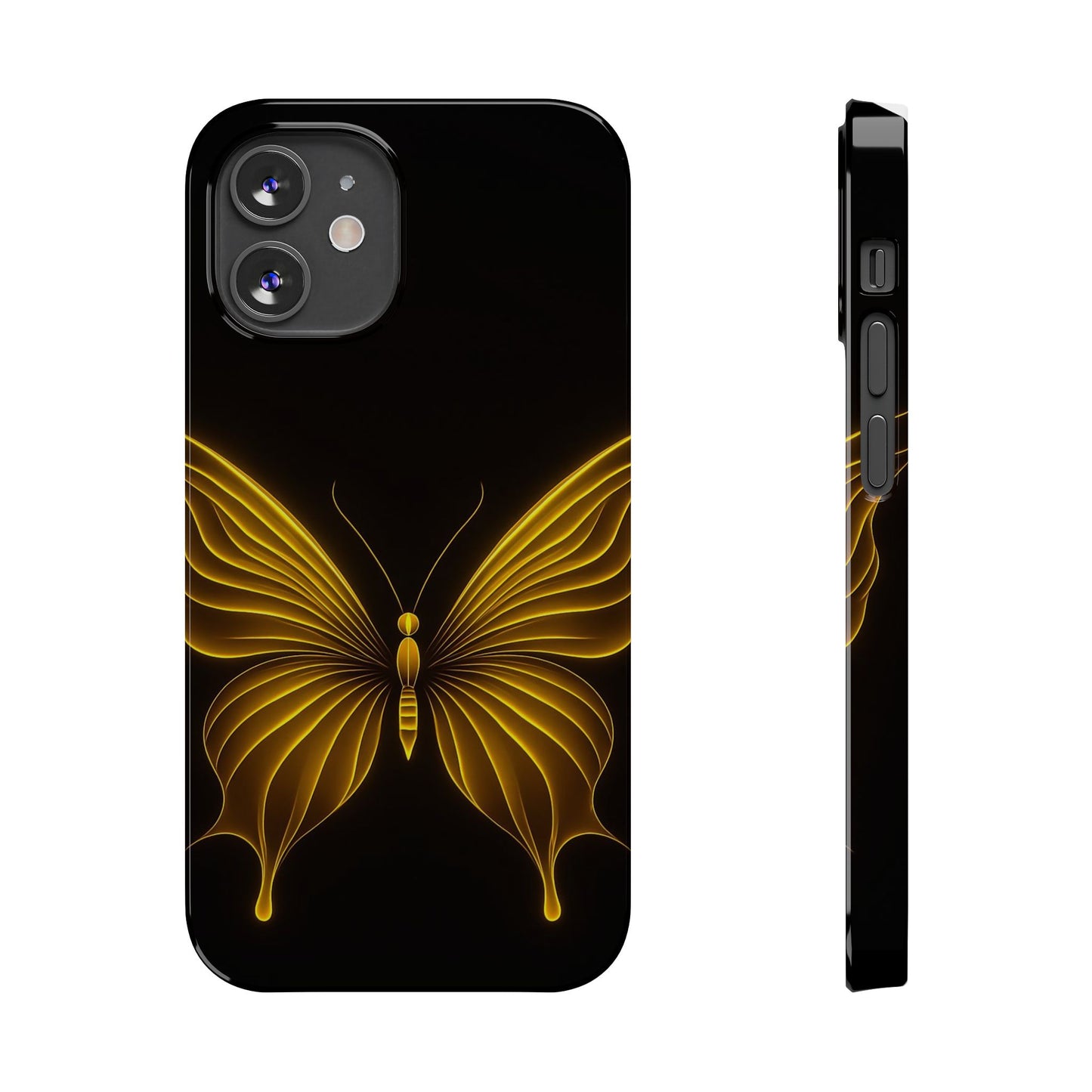 Golden Butterfly Phone Case, Elegant Insect Art, Black Aesthetic Slim Phone Case Compatible with iPhone, Galaxy, Google