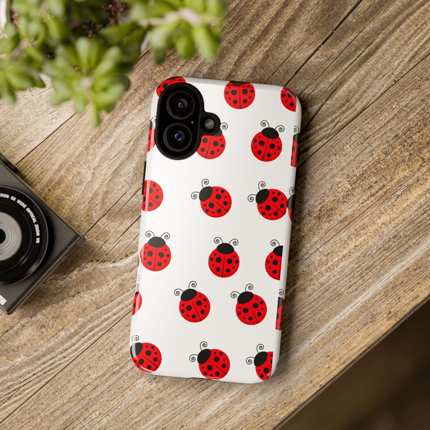 Ladybug Tough Phone Case - Cute Insect Aesthetic, Nature-Inspired Pattern Art, Compatible with iPhone, Galaxy, and Google Phones