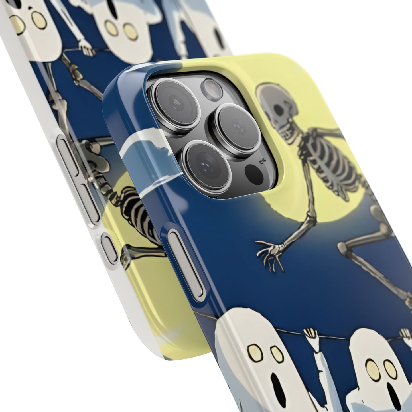 Jumping Skeleton Slim Phone Case - Halloween Aesthetic, Creepy Cute Ghost Cartoon Style, Compatible with iPhone, Galaxy, and Google Phones