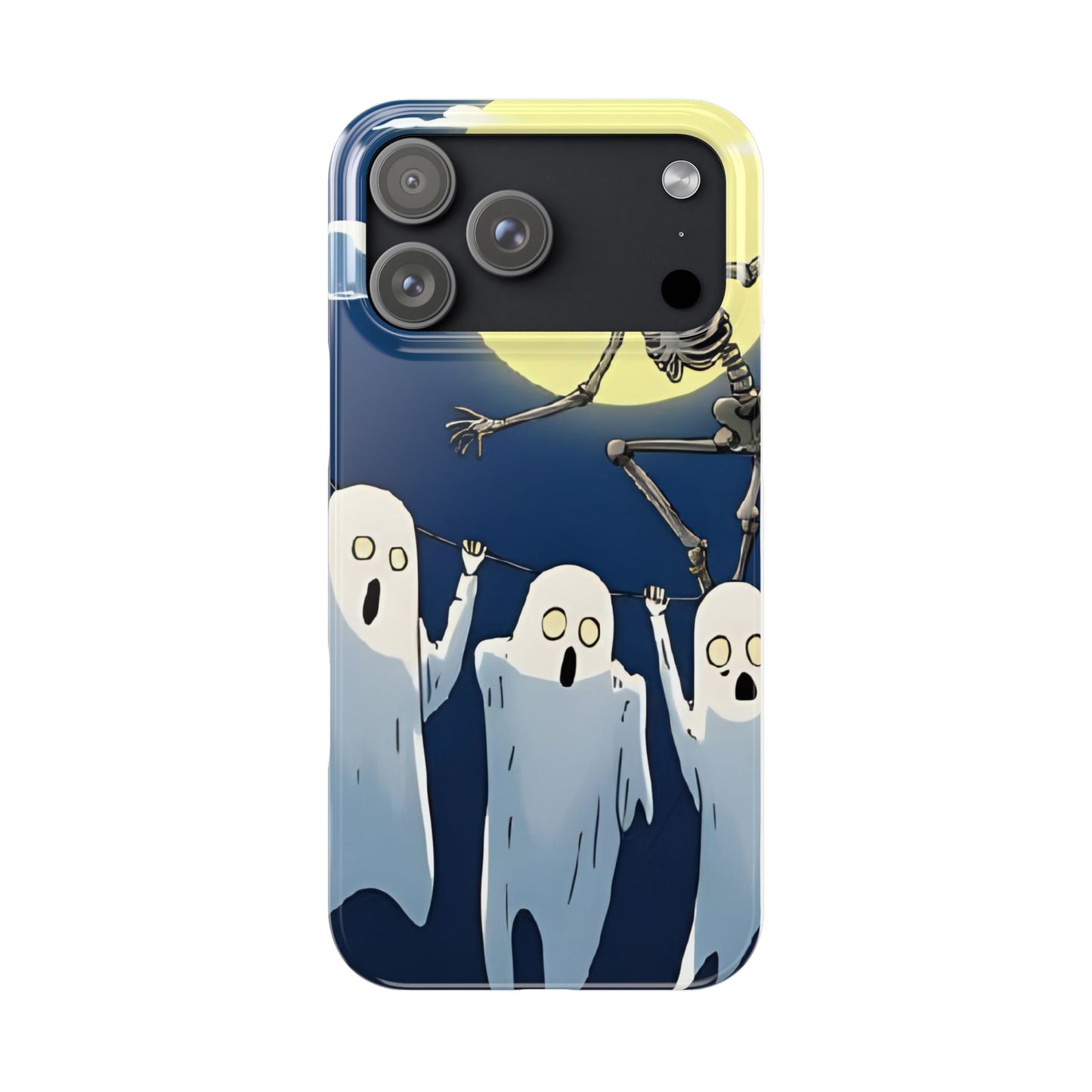 Jumping Skeleton Slim Phone Case - Halloween Aesthetic, Creepy Cute Ghost Cartoon Style, Compatible with iPhone, Galaxy, and Google Phones