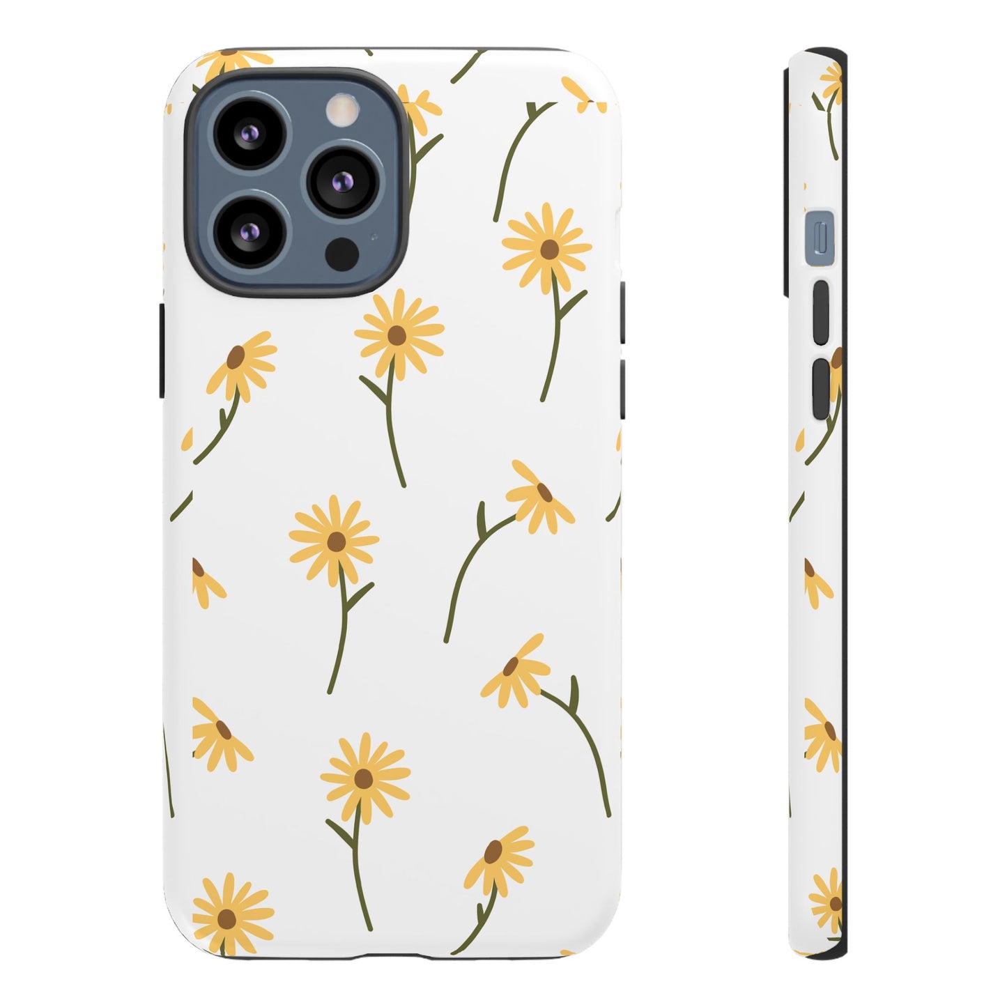 Sunflower Floral Tough Phone Case - Minimal Daisy-Inspired Print, Simple Botanical Aesthetic, Compatible with iPhone, Galaxy, and Google