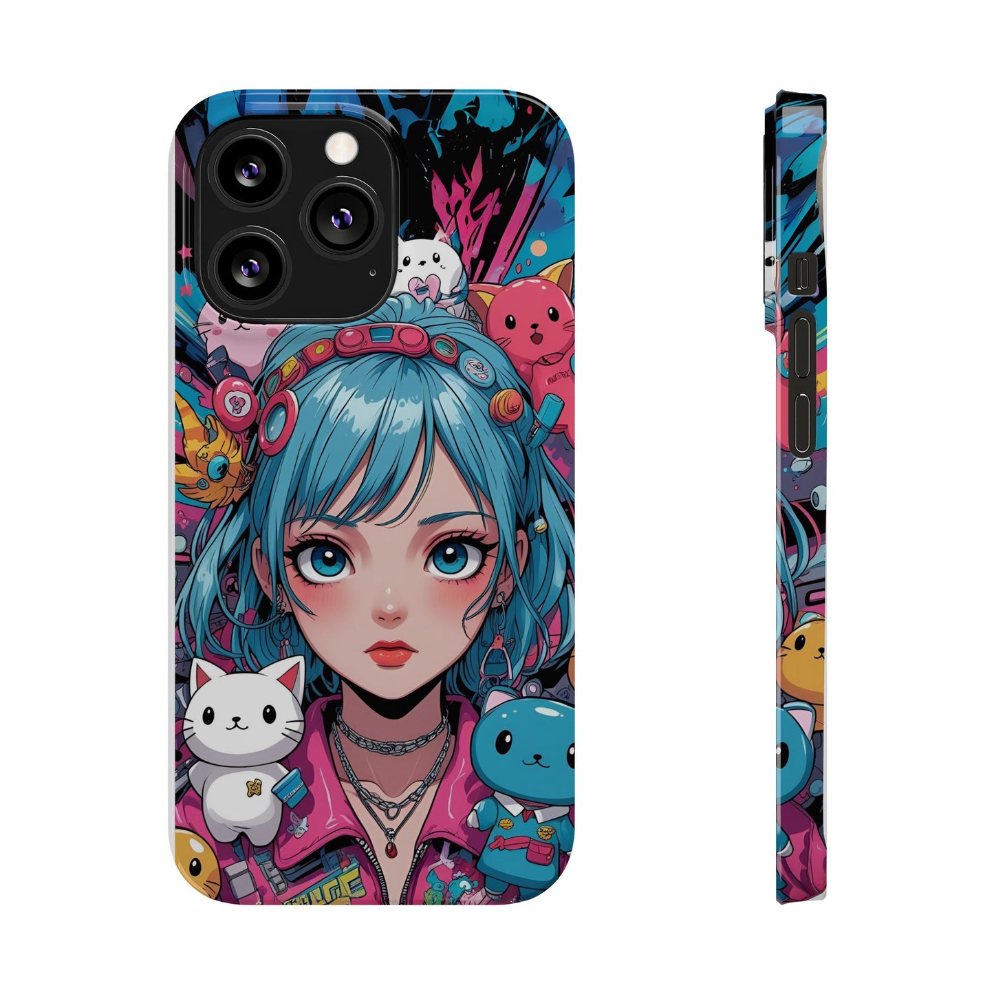 Y2K Anime Girl Slim Phone Case - Cute Maximalist Aesthetic, Kawaii Vaporwave Style, Pop Culture Lovers and Special Occasions
