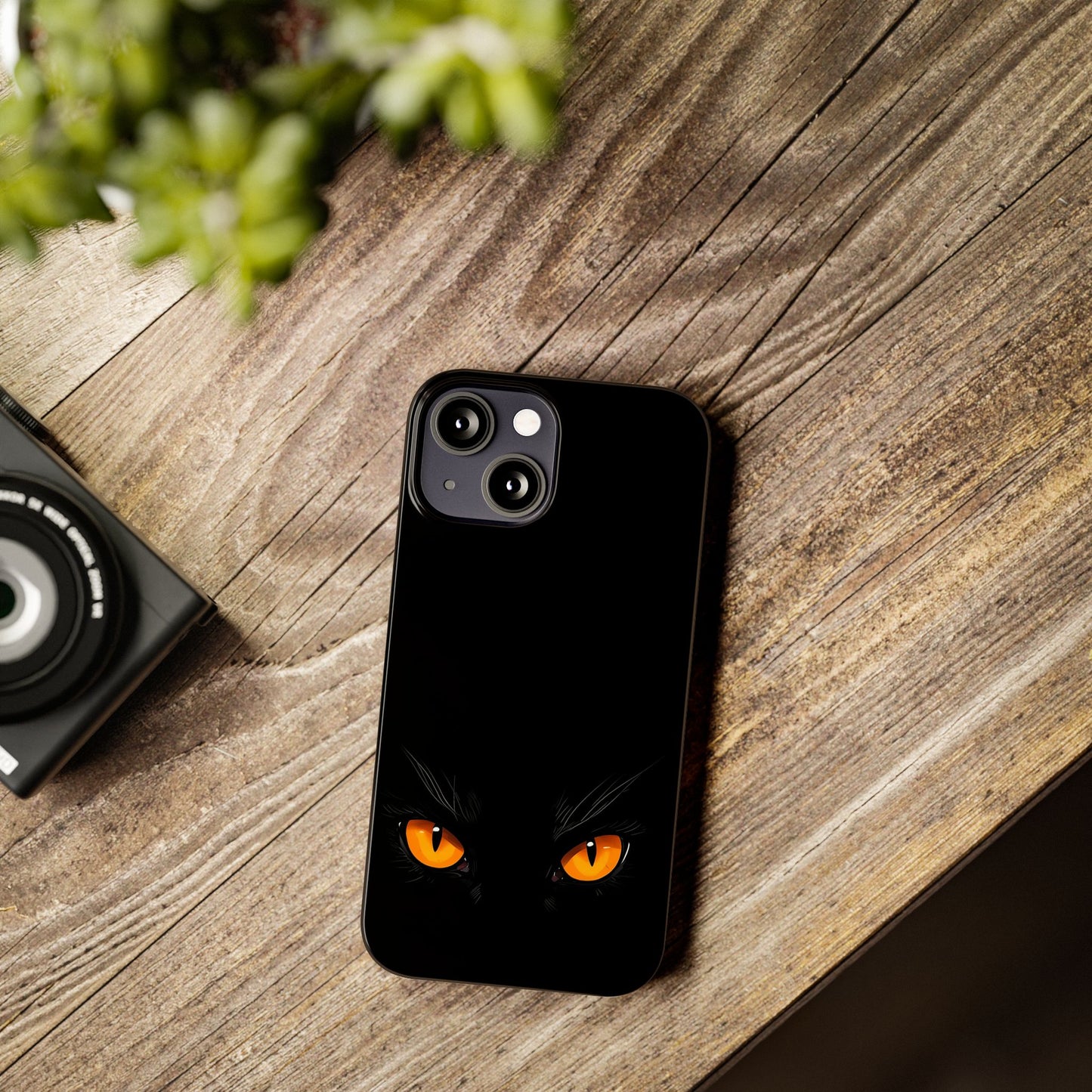 Black Cat Slim Phone Case - Gothic Halloween Aesthetic, Subtle Spookycore Aesthetic, Compatible with iPhone, Galaxy, and Google Phones