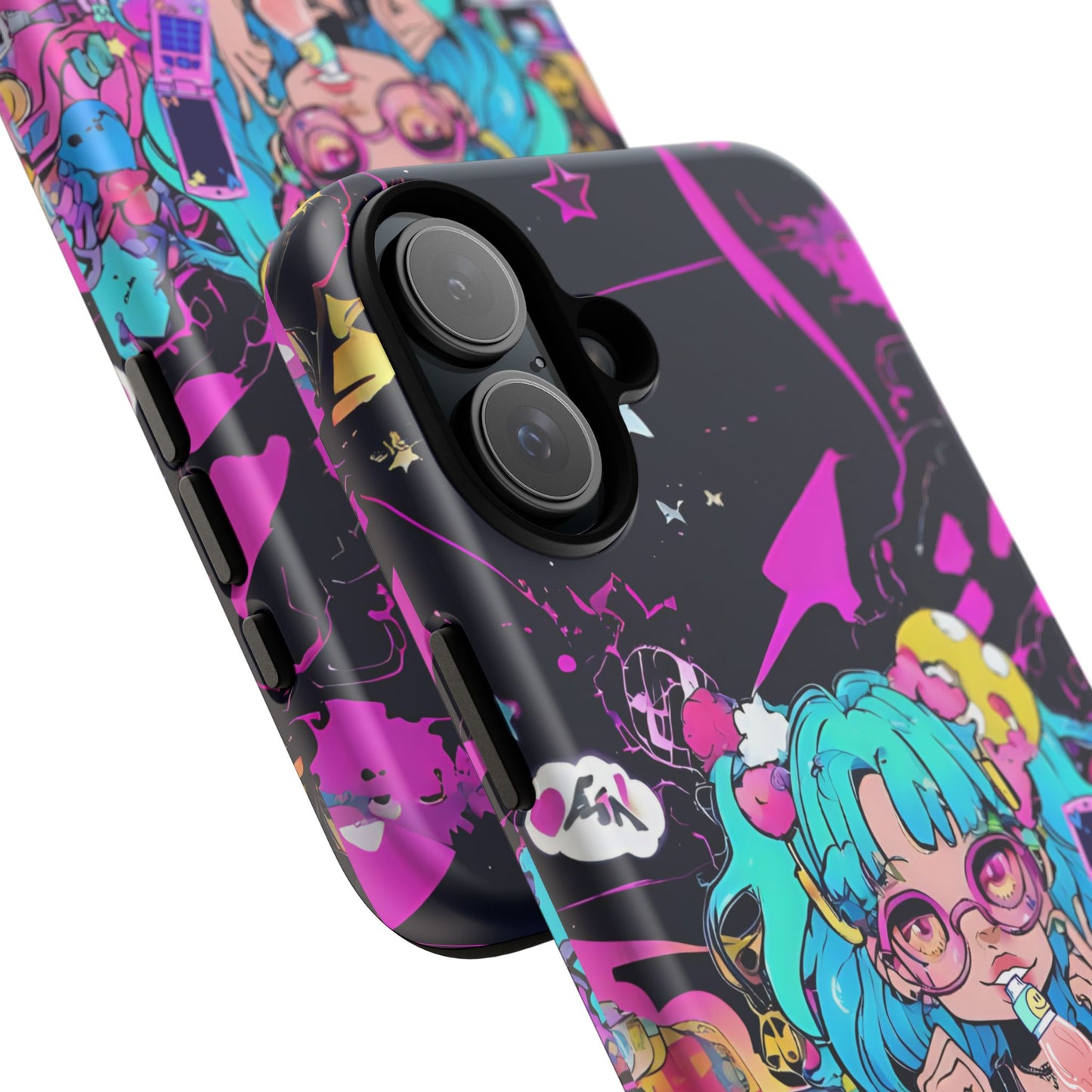 Y2K Anime Girl Tough Phone Case - Kawaii Vaporwave Style, Cute Maximalist Aesthetic, Compatible with iPhone, Galaxy, and Google Phones