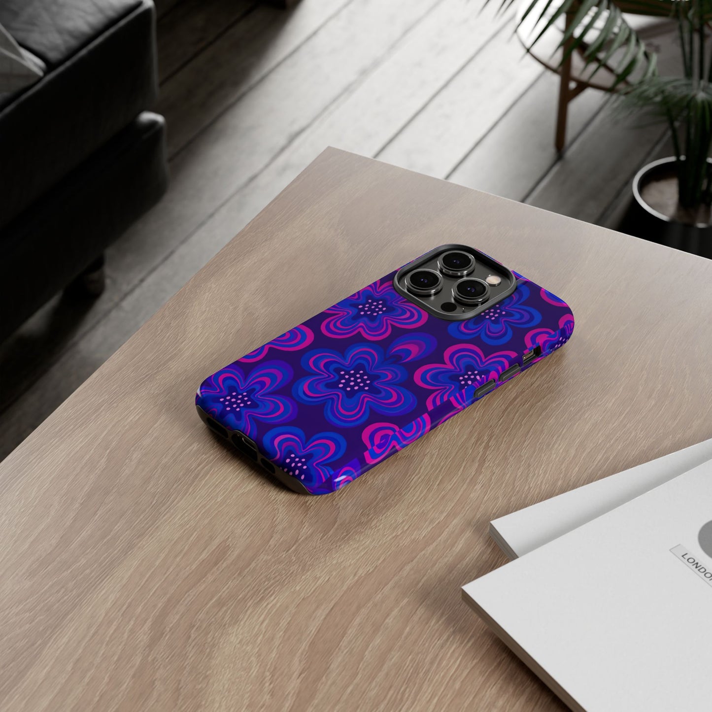 Retro Swirl Flower Tough Phone Case - Groovy Psychedelic Floral Pattern, Funky Vintage Aesthetic, Compatible with iPhone, Galaxy, and Google
