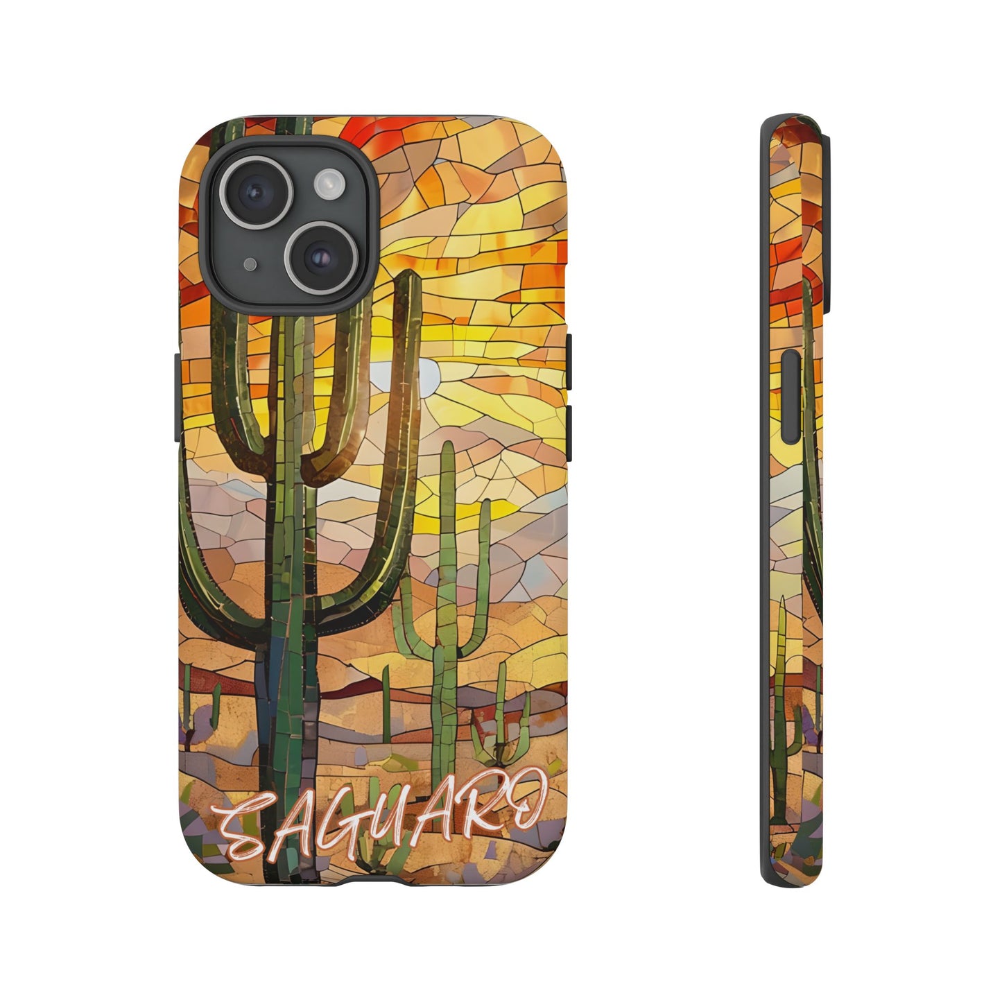 Saguaro Mosaic Tough Phone Case - Vibrant Desert Cactus Art, Southwest Nature Aesthetic, Compatible with iPhone, Galaxy, and Google Phones